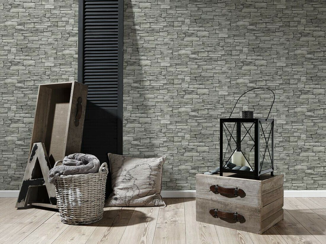 1100x825 WM95871201 Gray black 3D Textured faux Brick Stone Wallpaper