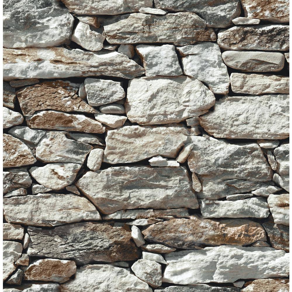 1000x1000 NextWall Stone Wall Grey And Taupe Brick Vinyl Peel & Stick Wallpaper Roll (Covers 30.75 Sq. Ft.) NW30900 Home Depot