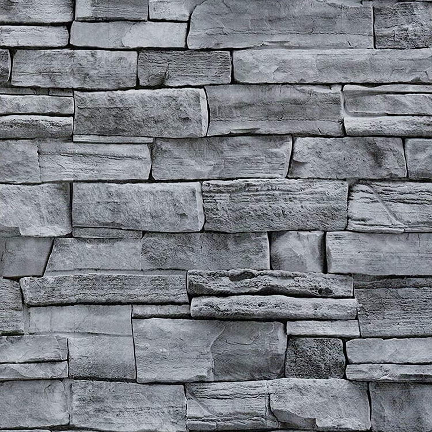 1500x1500 17.7 x 393.7 3D Grey Brick Wallpaper Stone Brick Peel and Stick Wallpaper Removable Wall Contact Paper for Decoration Wall