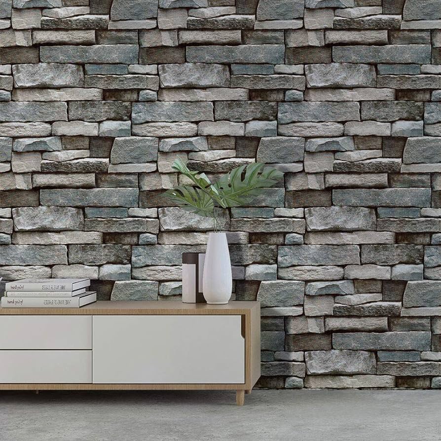 894x894 LZH LP Self Adhesive Wallpaper Stone Wallpaper Vinyl Wallpaper Vintage Dark Gray Rock Gravel Stone Peel & Stick Wallpaper For Wall Decor Film Roll