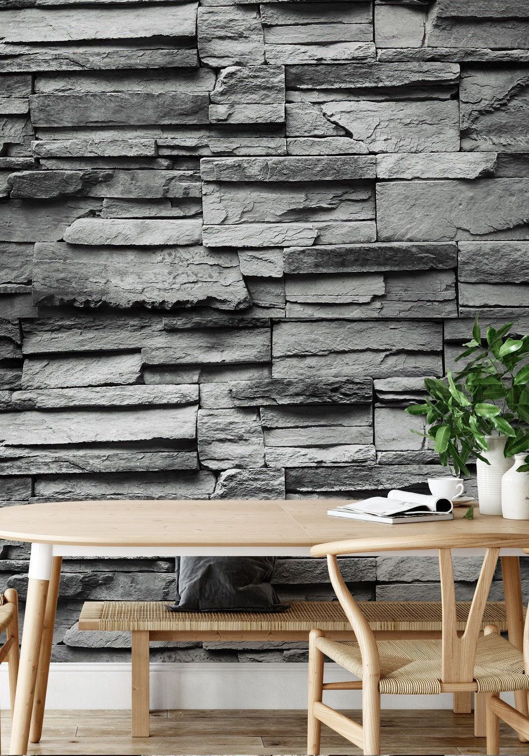 1050x1500 Grey Brick Stone Wallpaper Pre Pasted Or Peel And Stick 3D