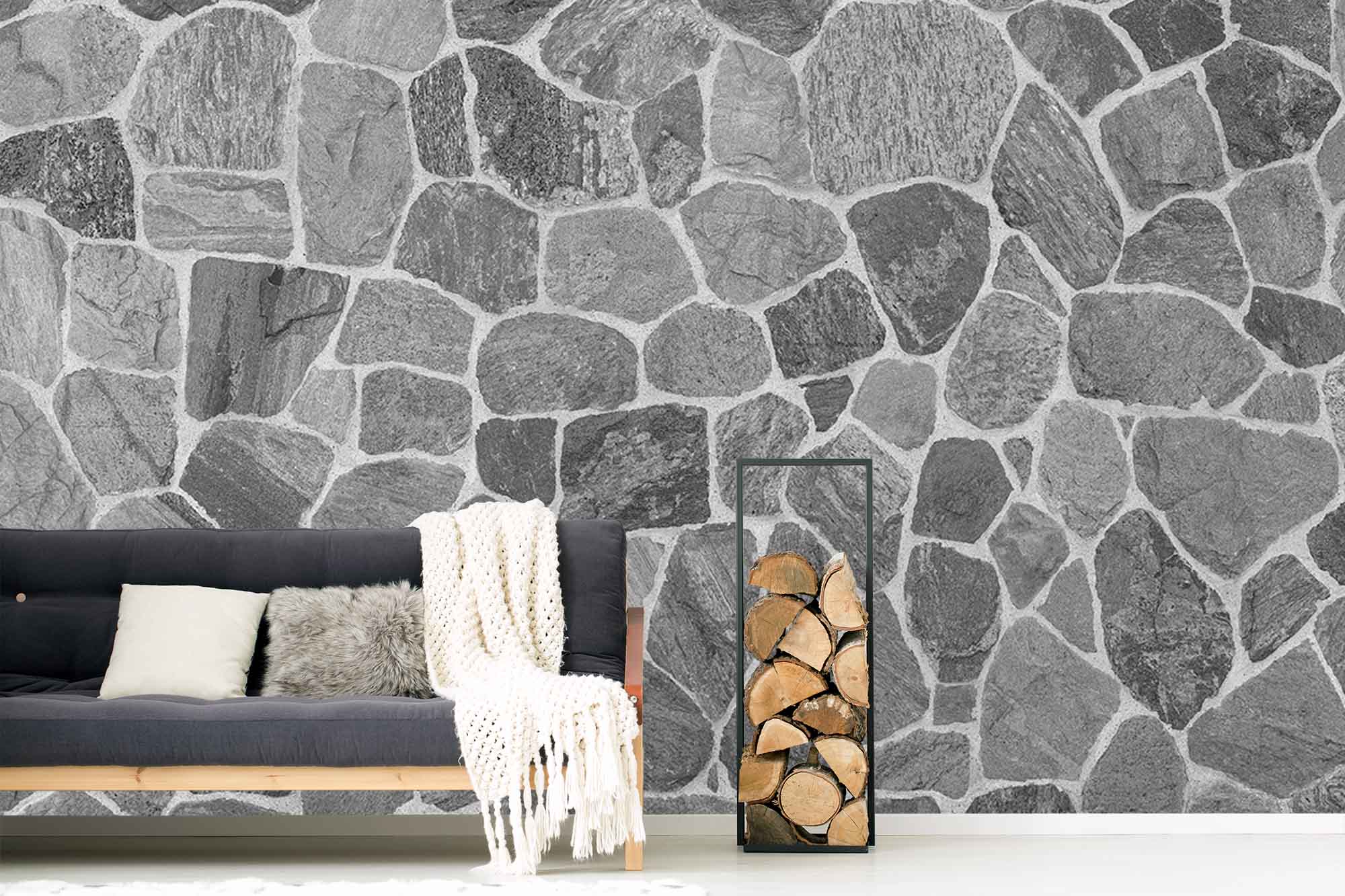 2000x1333 Wallpaper Mural Stone Wall in Shades of Grey