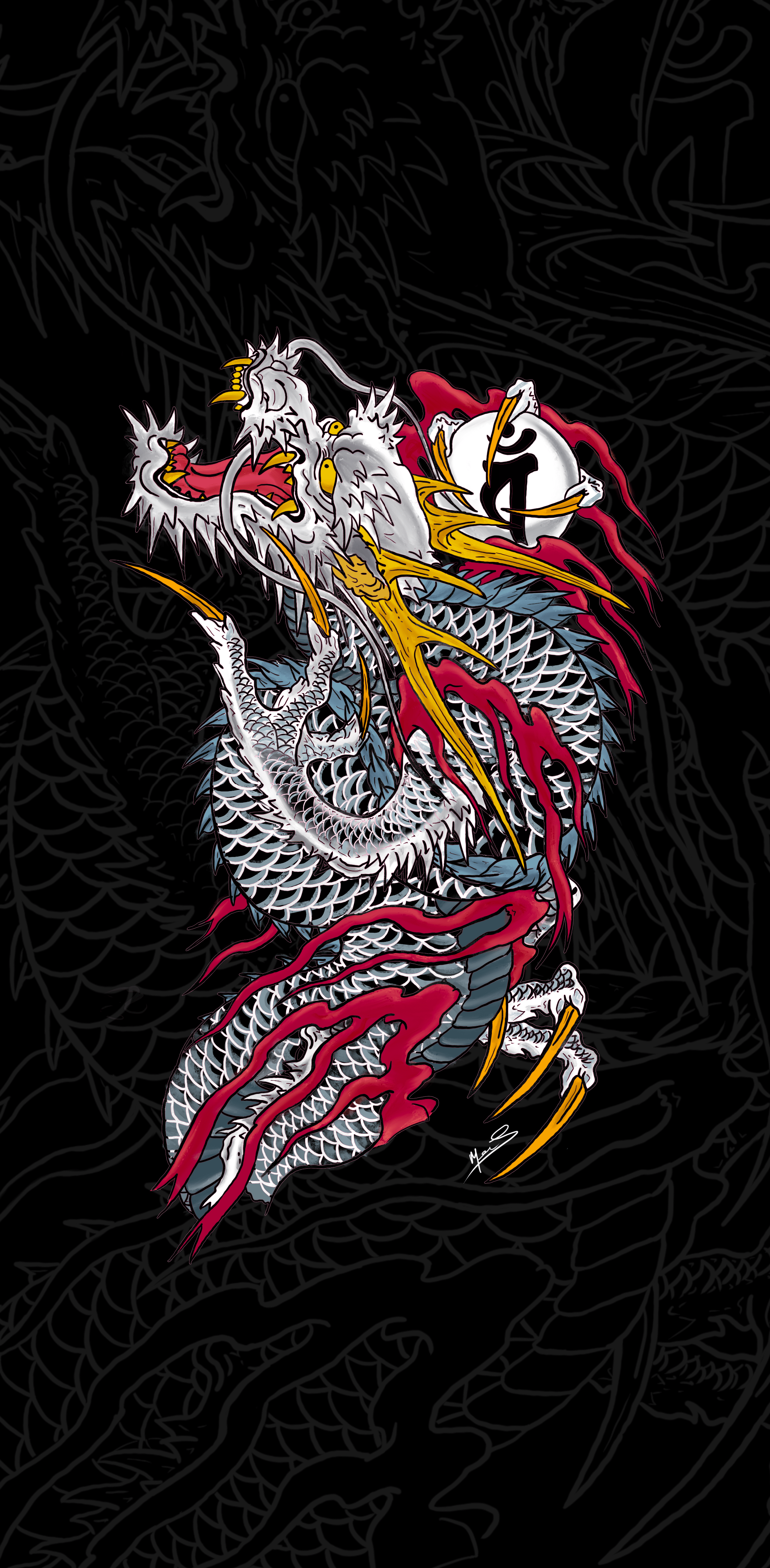 2186x4450 I wanted a cool wallpaper, and was bored out of my wits. So I redrew Kiryu's Seiryu. I hope you guys like it :)
