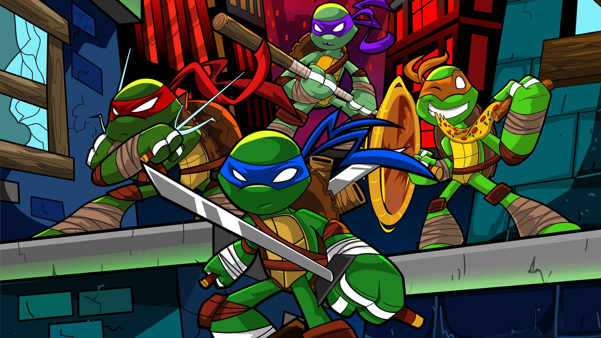 1920x1080 Download Captivating Action Shot of Teenage Mutant Ninja Turtles Wallpaper