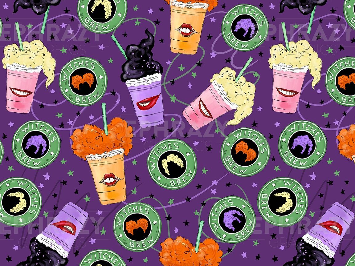 1152x864 Witches Brew Starbucks Sanderson Sisters Hocus Pocus Halloween Seamless Pattern Seamless Patterns