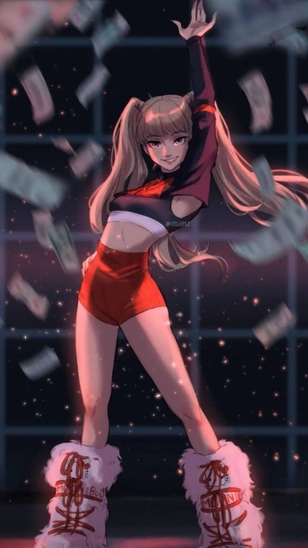 1080x1920 Download Blackpink Cartoon Aesthetic Dancing Lisa Money Wallpaper