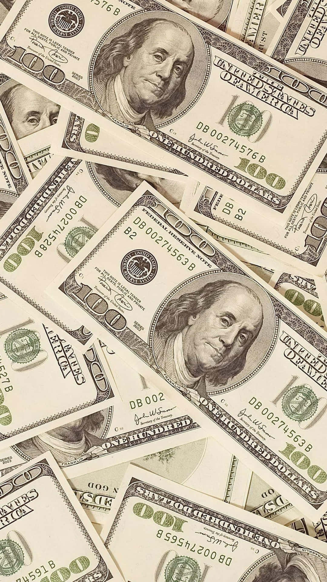 1080x1920 Download Slightly Brown 100 Dollar Bill Pile For Phone Wallpaper