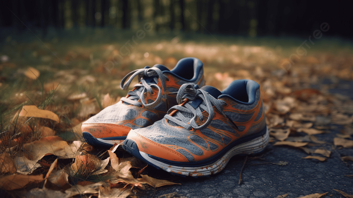 1200x673 Pair Of Running Shoes Is In The Leaves Background, Picture Of A Running Shoe Background Image And Wallpaper for Free Download