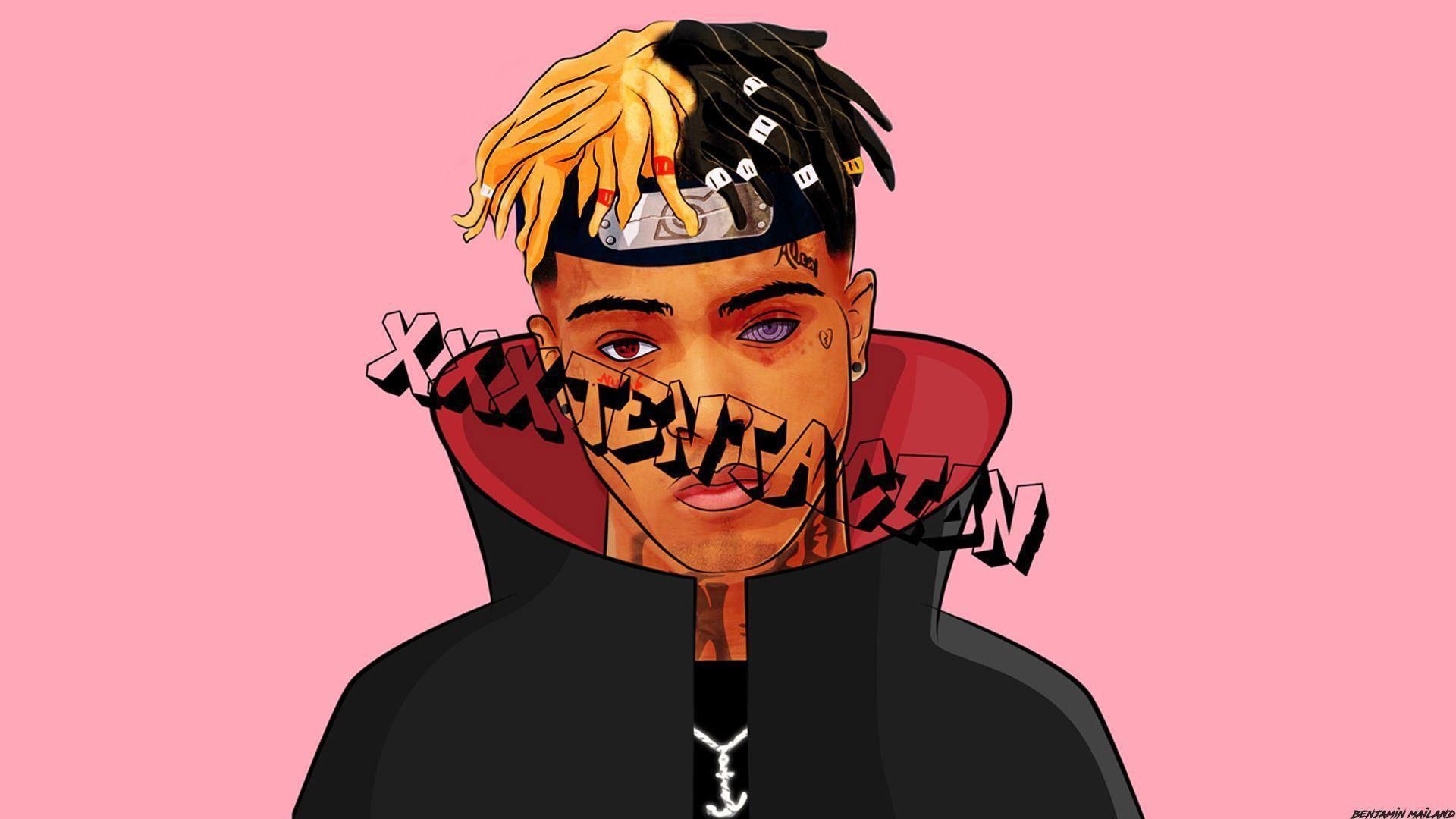 1920x1080 XXXTentacion Is Wearing Black Coat With Brown And Black Hair In A Pink Background HD Celebrities Wallpaper