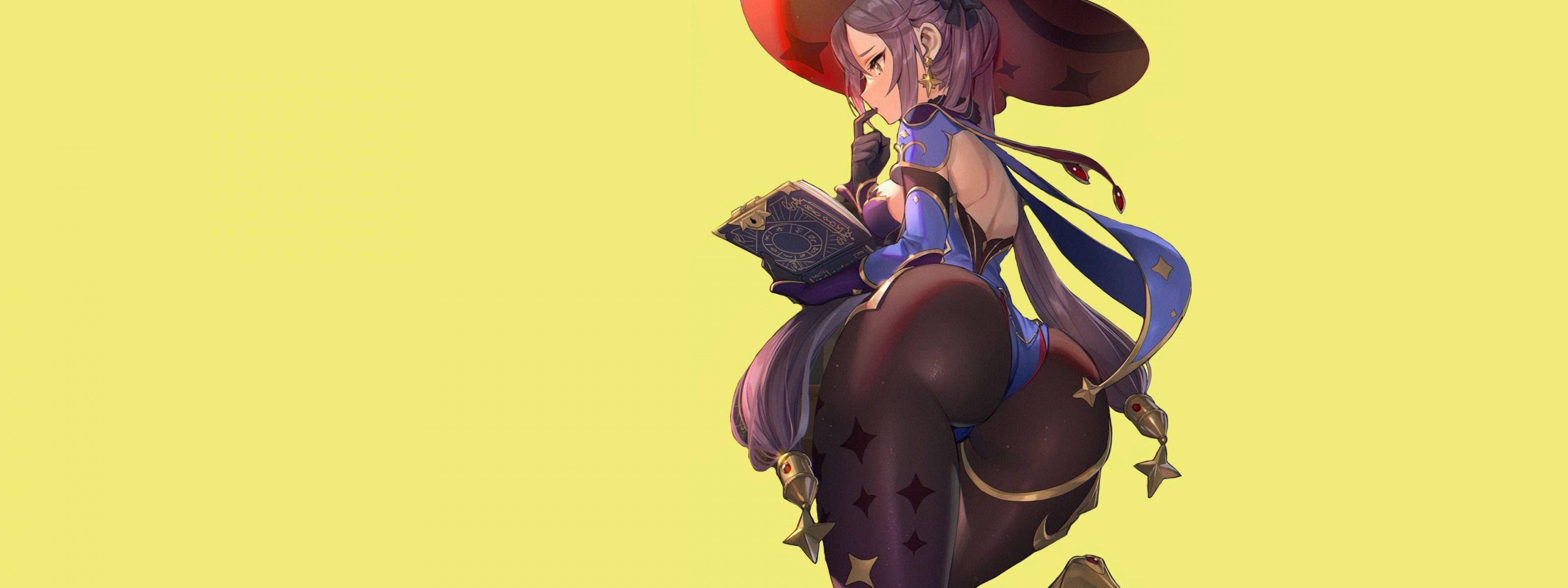 3200x1200 Download wallpaper girl, , ass, anime, purple, butt, cute, tights, thick, genshin impact, Genshin, section seinen in resolution 3200x1200