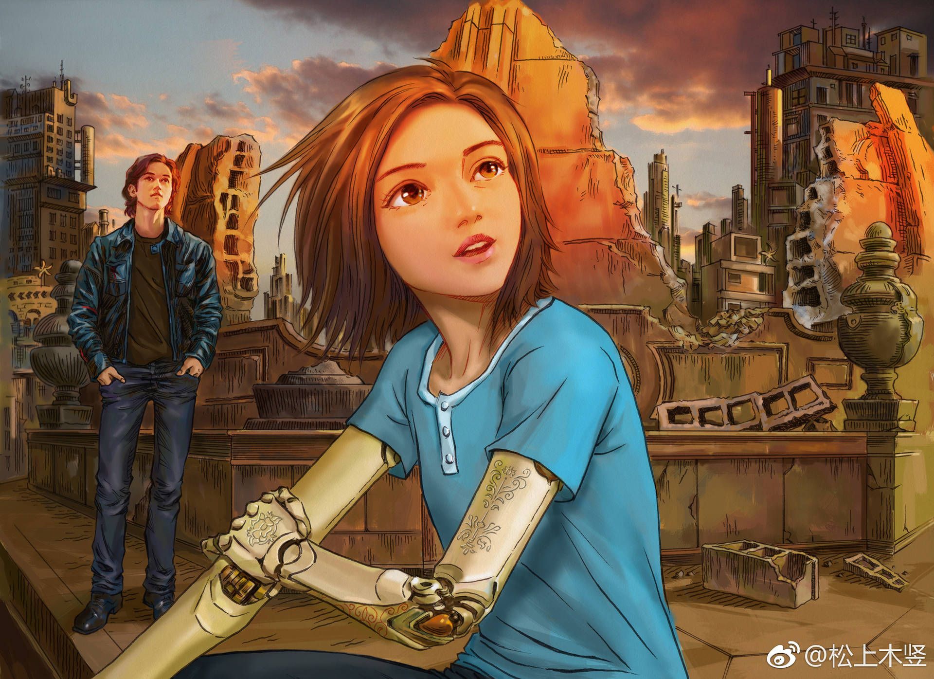 1920x1395 Download Alita and her friend Hugo fight side by side Wallpaper