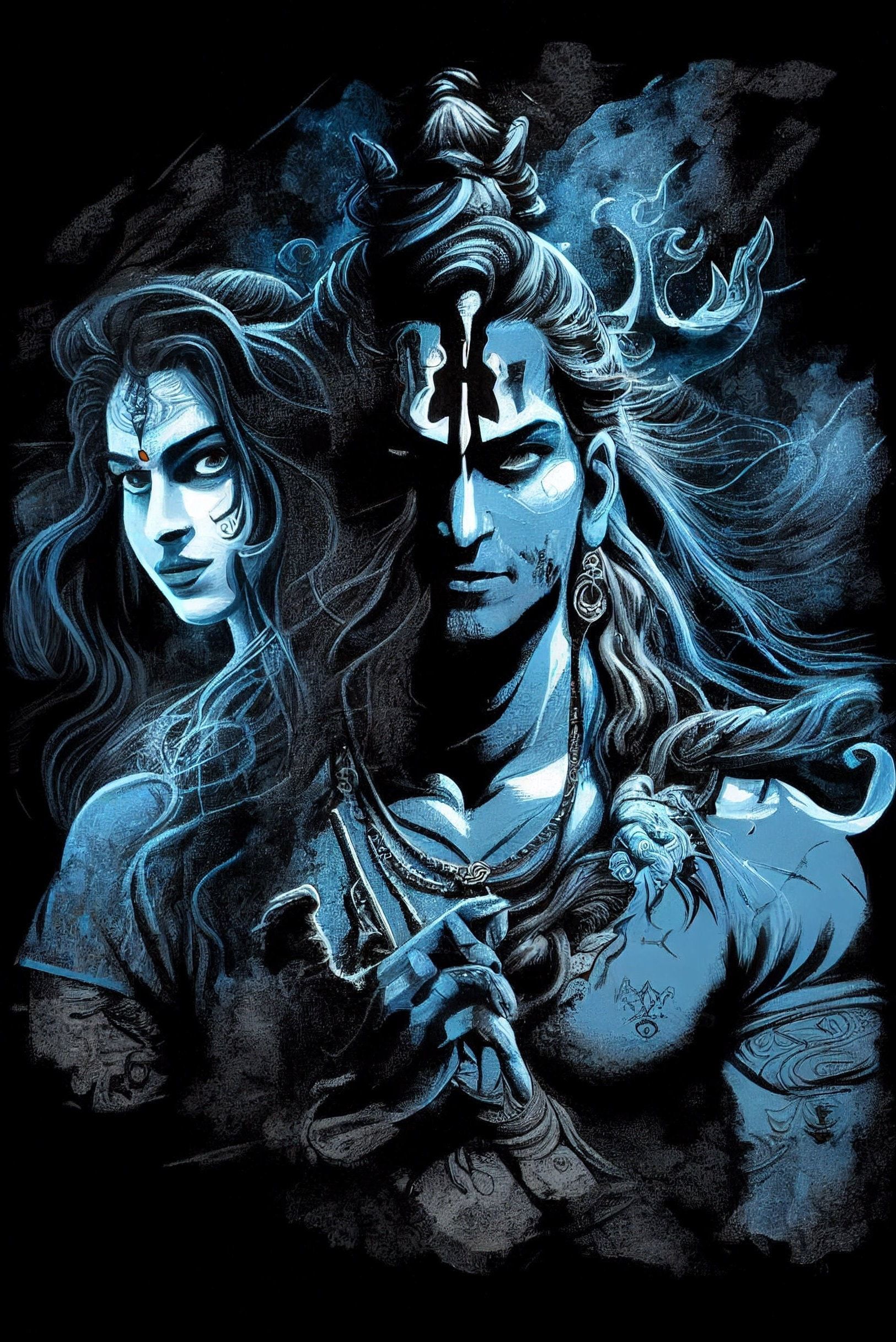 1625x2432 Lord Shiva With Parvati in a Dark Background