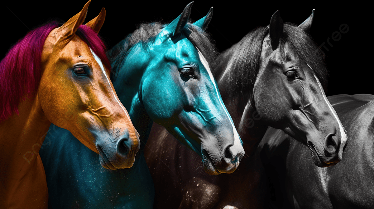 1200x673 Three Horses With Colorful Hair Standing Side By Side Background, Colours Of Horses With Picture Background Image And Wallpaper for Free Download