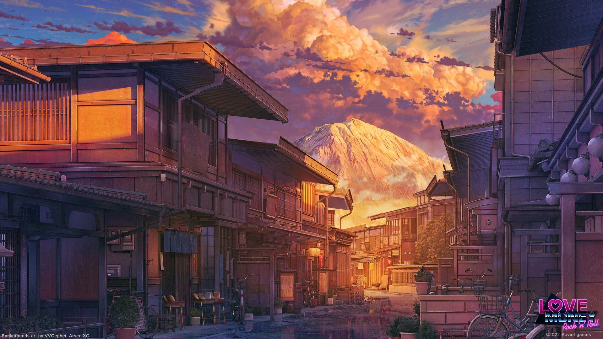 1920x1080 Small Japanese provincial town sunset after rain