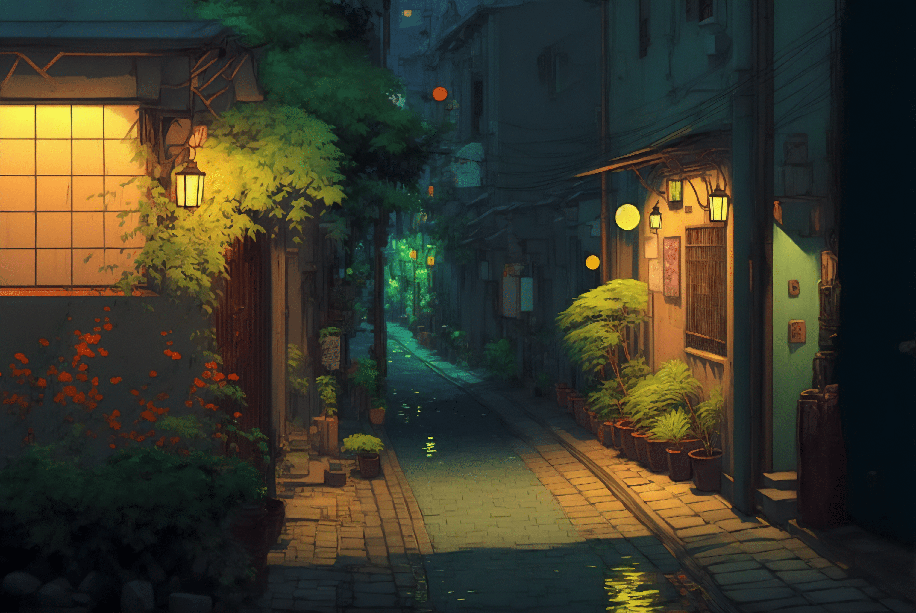 3060x2048 AI art, painting, Studio Ghibli, streetx2048 Wallpaper
