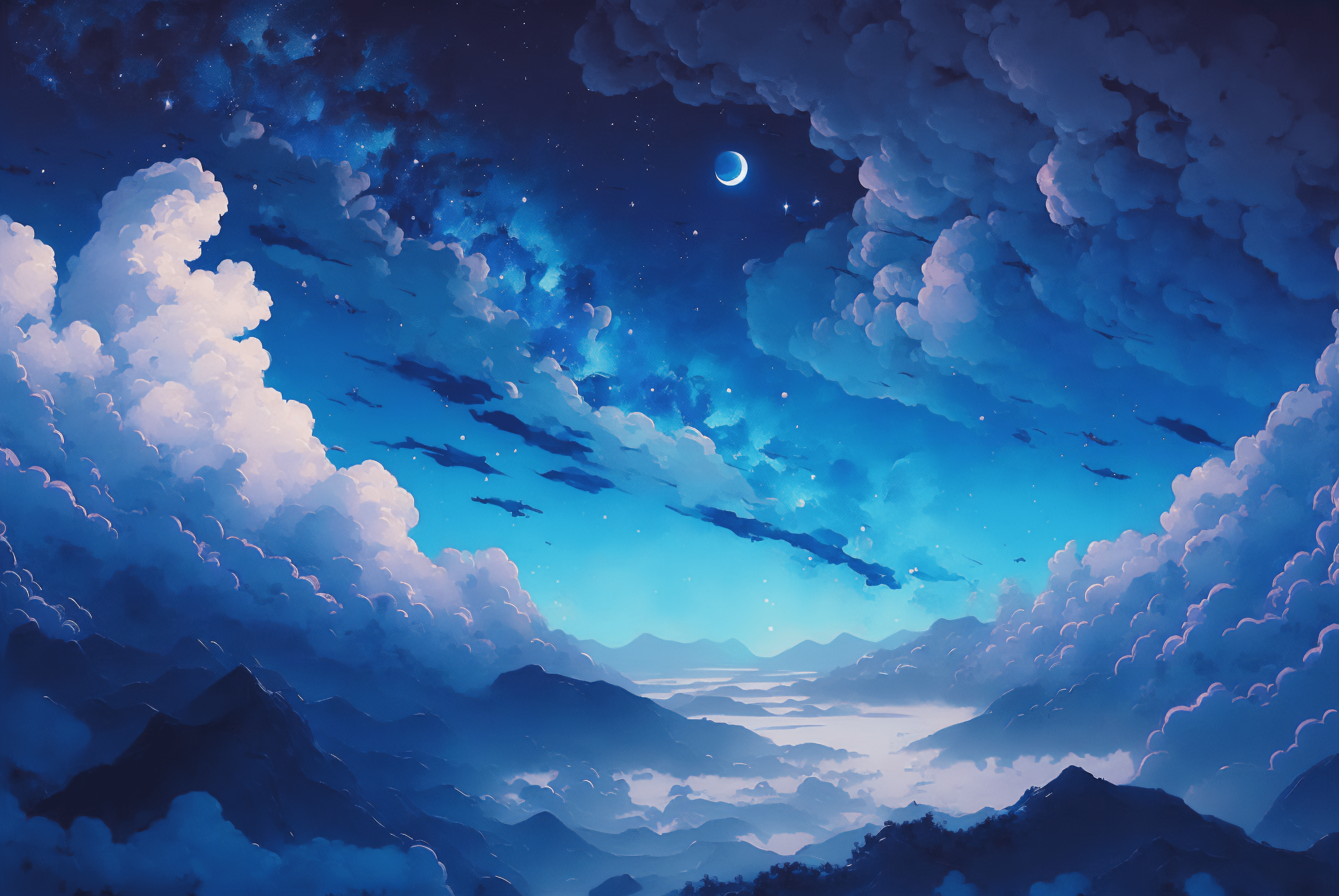 3060x2048 clouds, Moon, starry night, stars, mountainsx2048 Wallpaper