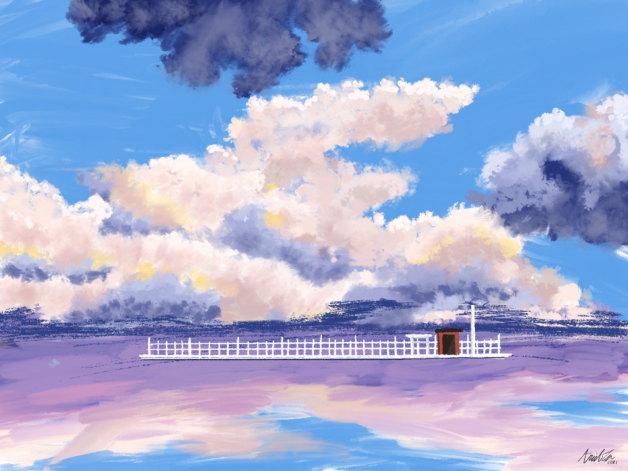 2048x1536 ariel on X: did a studio ghibli paint night yesterday ☁️ / X