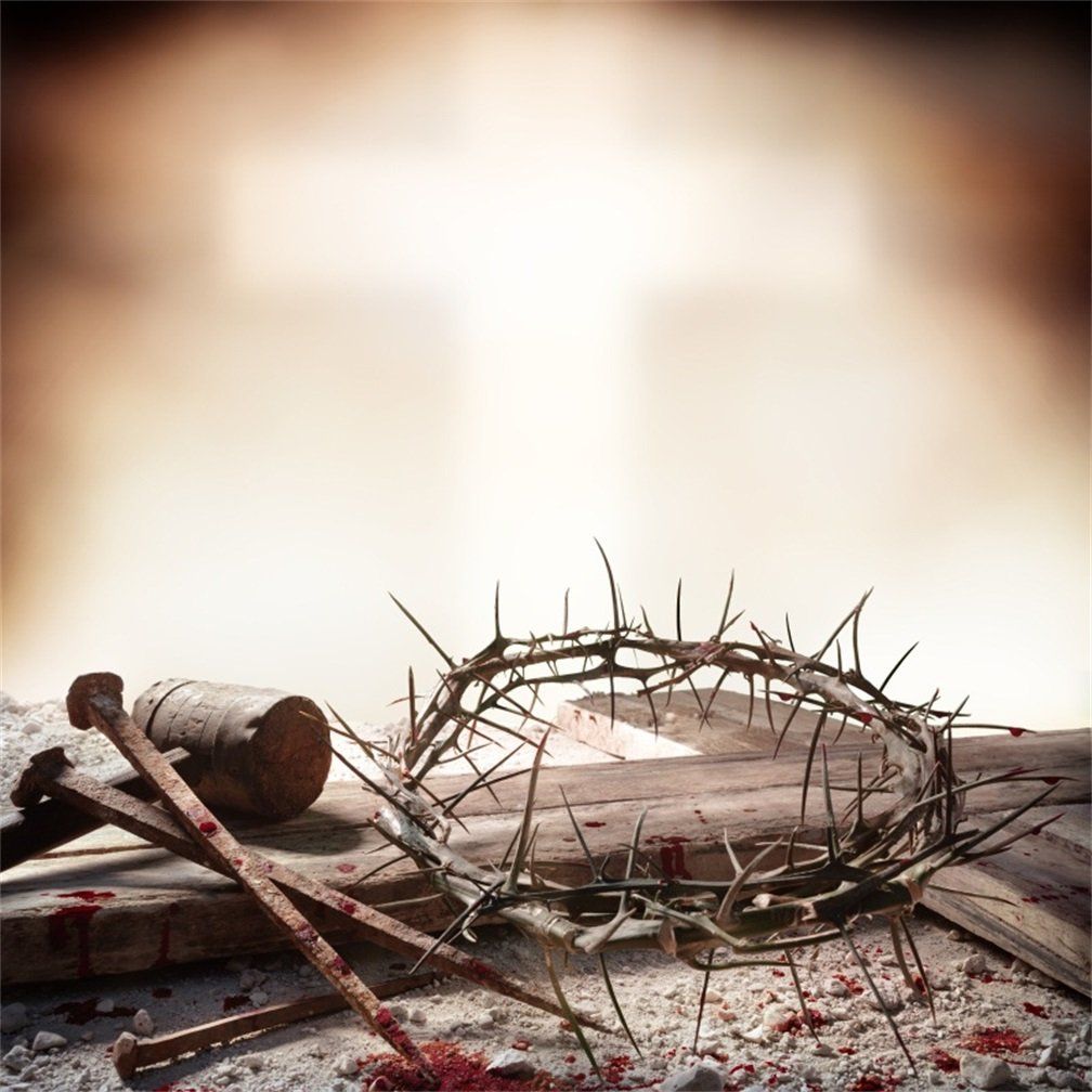 1008x1008 AOFOTO 8x8ft Crucifixion of Jesus Christ Backdrop Cross with Hammer Bloody Nails and Crown of Thorns Background Our Lord God Holy Bible Pray Faith Christianity Religion Photo Studio Props Wallpaper : Amazon.in