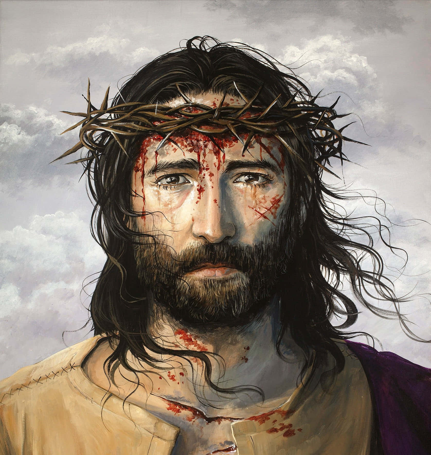 1676x1769 Download Jesus Christ Wearing the Crown of Thorns Wallpaper