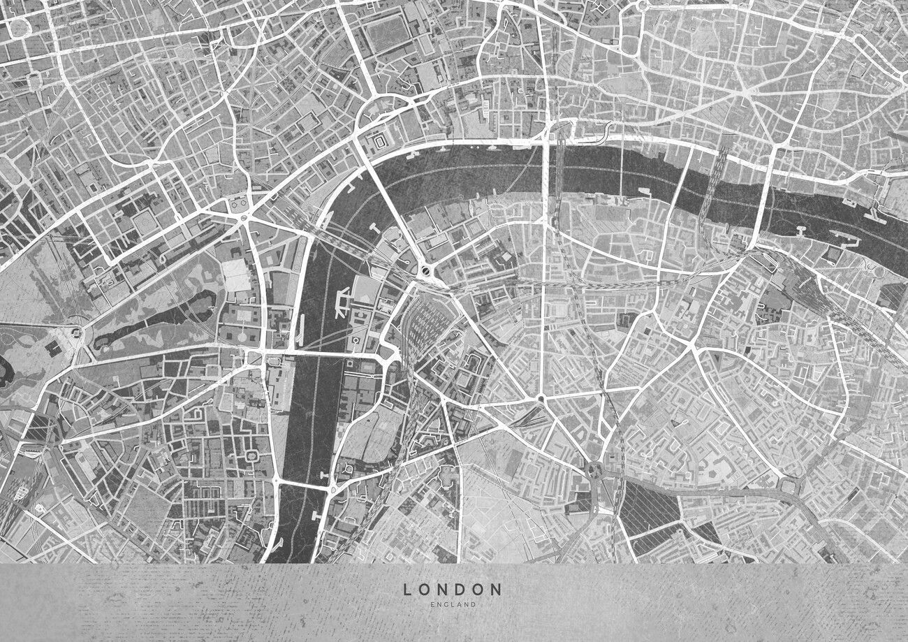 1300x919 Gray vintage map of London downtown Wall Mural