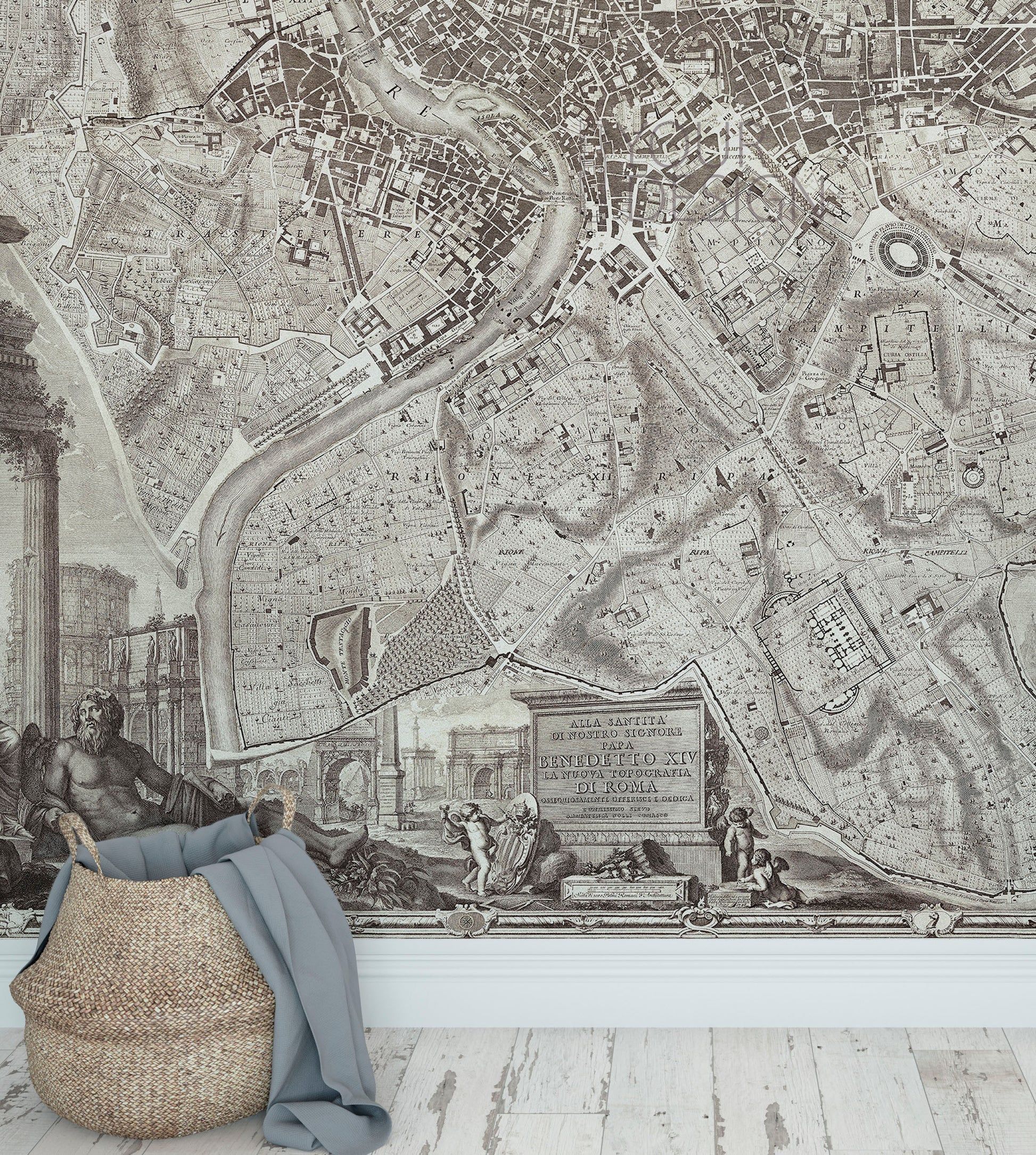 1946x2171 Vintage Old Map of Rome Italy Wall Mural. The Large Plan of Rome Peel