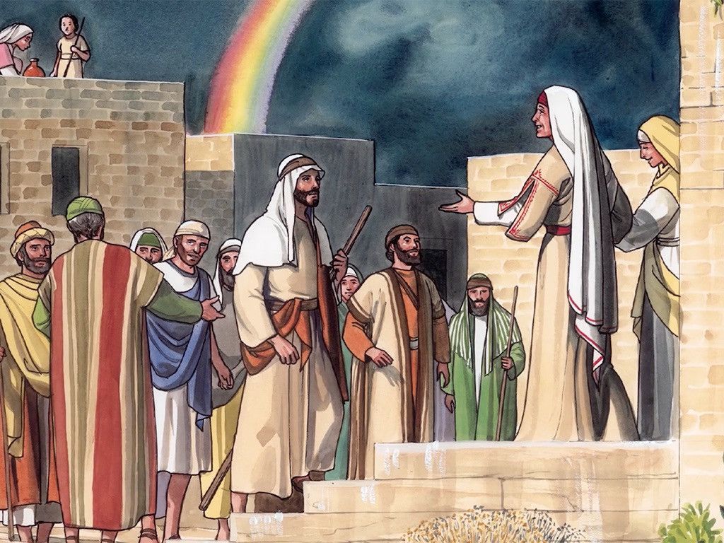 1024x768 FreeBibleimage - Mary And Martha - Martha Works While Mary Listens To Jesus (Luke 10:38 42)
