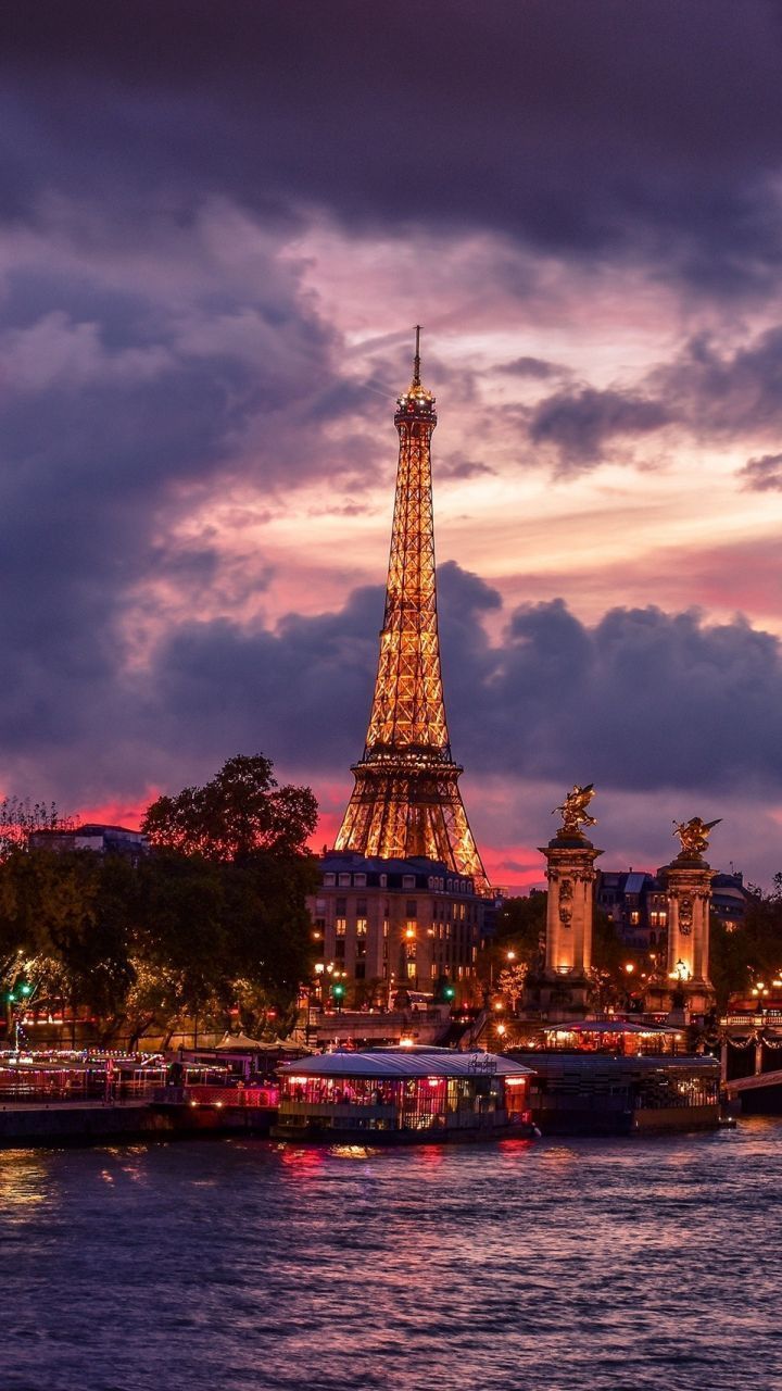 720x1280 Eiffel tower, night, city, Paris, clouds, 720x1280 wallpaper. Paris wallpaper, Paris at night, Eiffel tower