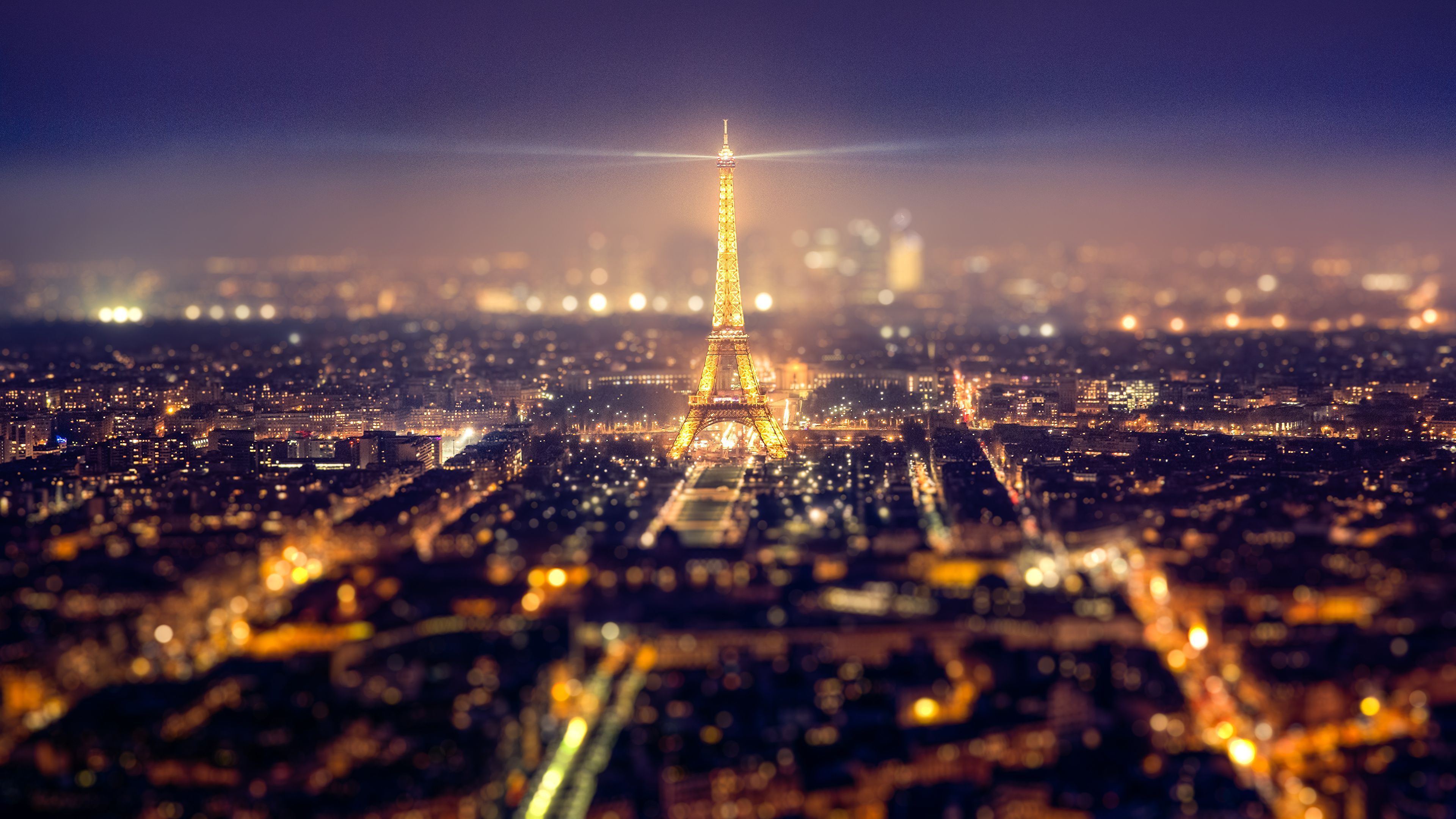 3840x2160 Image Paris Eiffel Tower Sky Night Street lights Cities 3840x2160