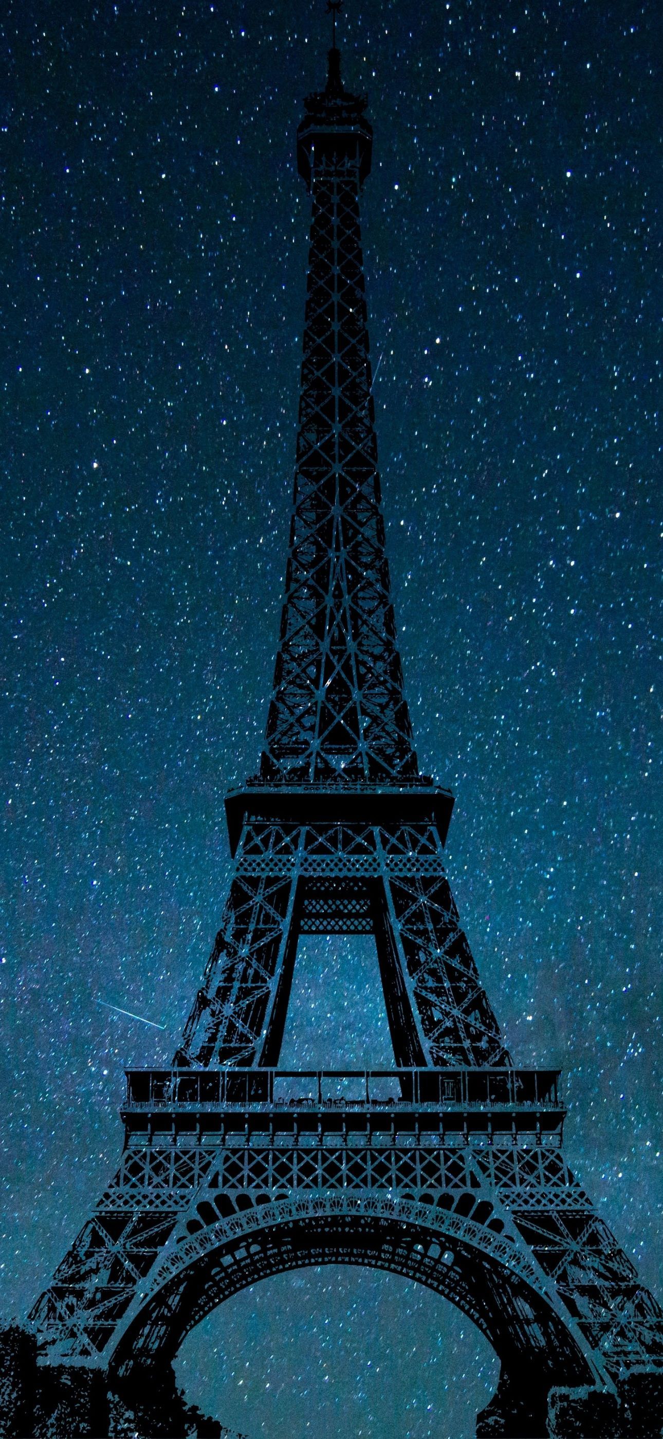 1290x2796 Eiffel Tower Wallpaper 4K, Night, Paris, Silhouette
