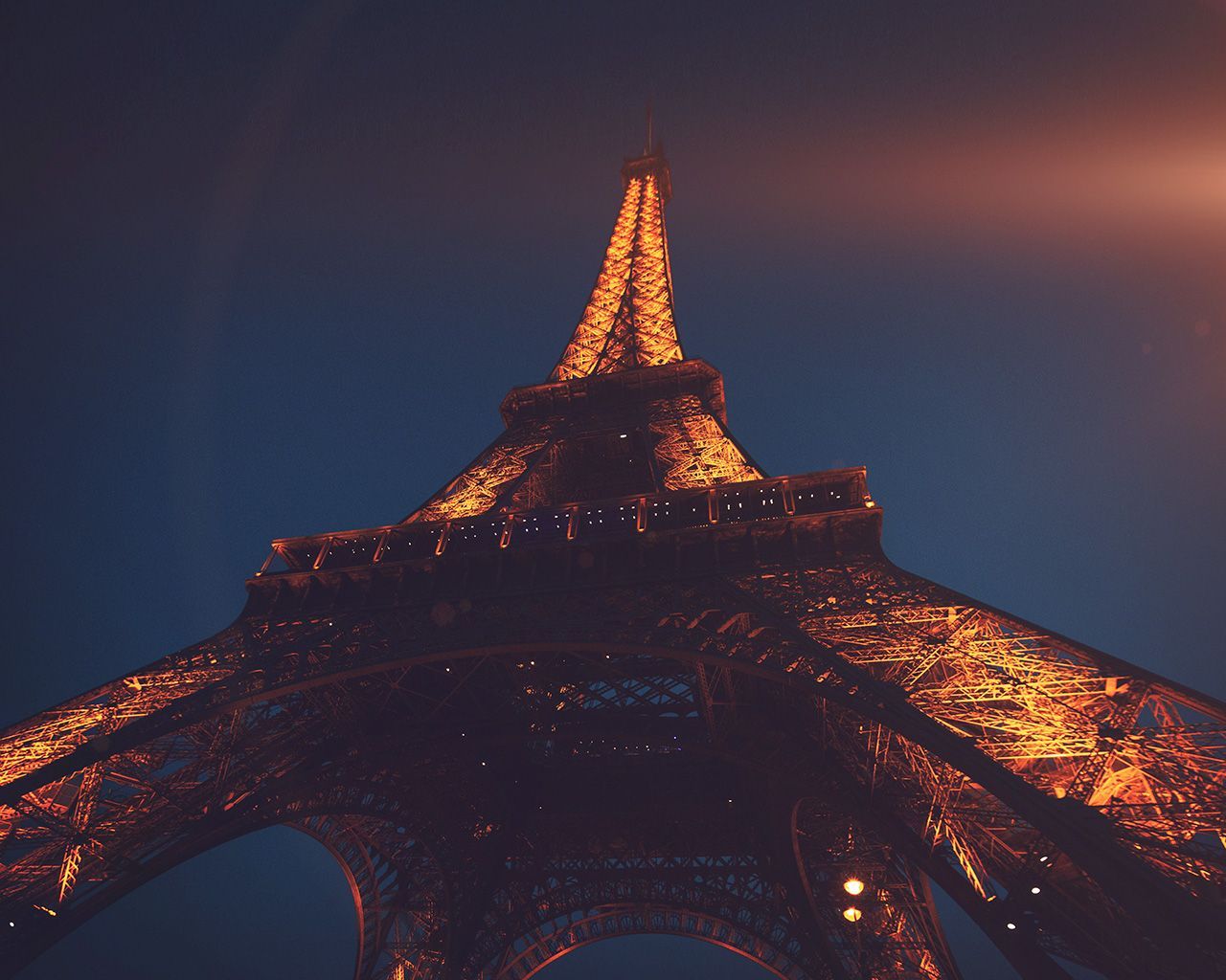 1280x1024 Eiffel Tower Paris France Tour Vacation City Night Flare Wallpaper