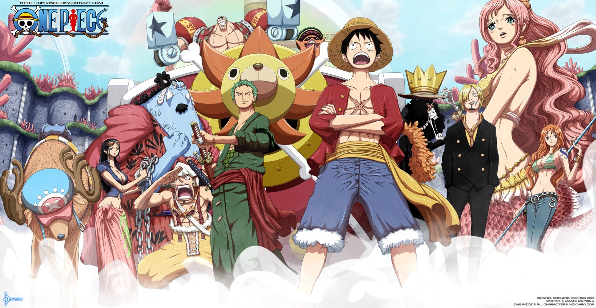 1920x995 One Piece, Monkey D. Luffy, Roronoa Zoro, Sanji, Sabox995 Wallpaper