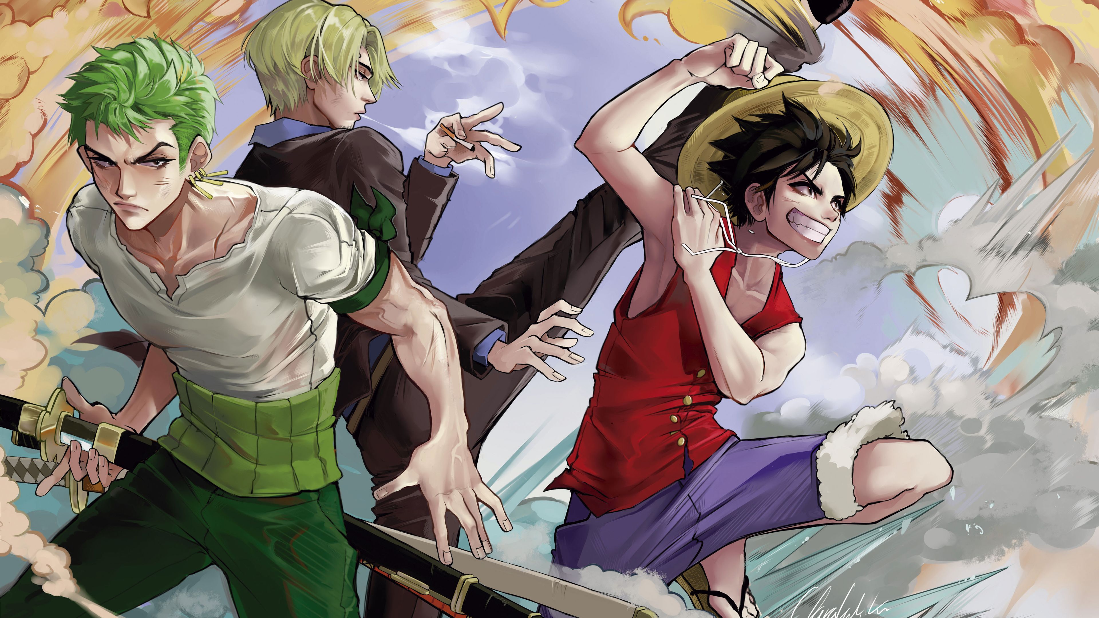 3840x2160 Monkey D. Luffy Roronoa Zoro Sanji 4K HD One Piece Wallpaper