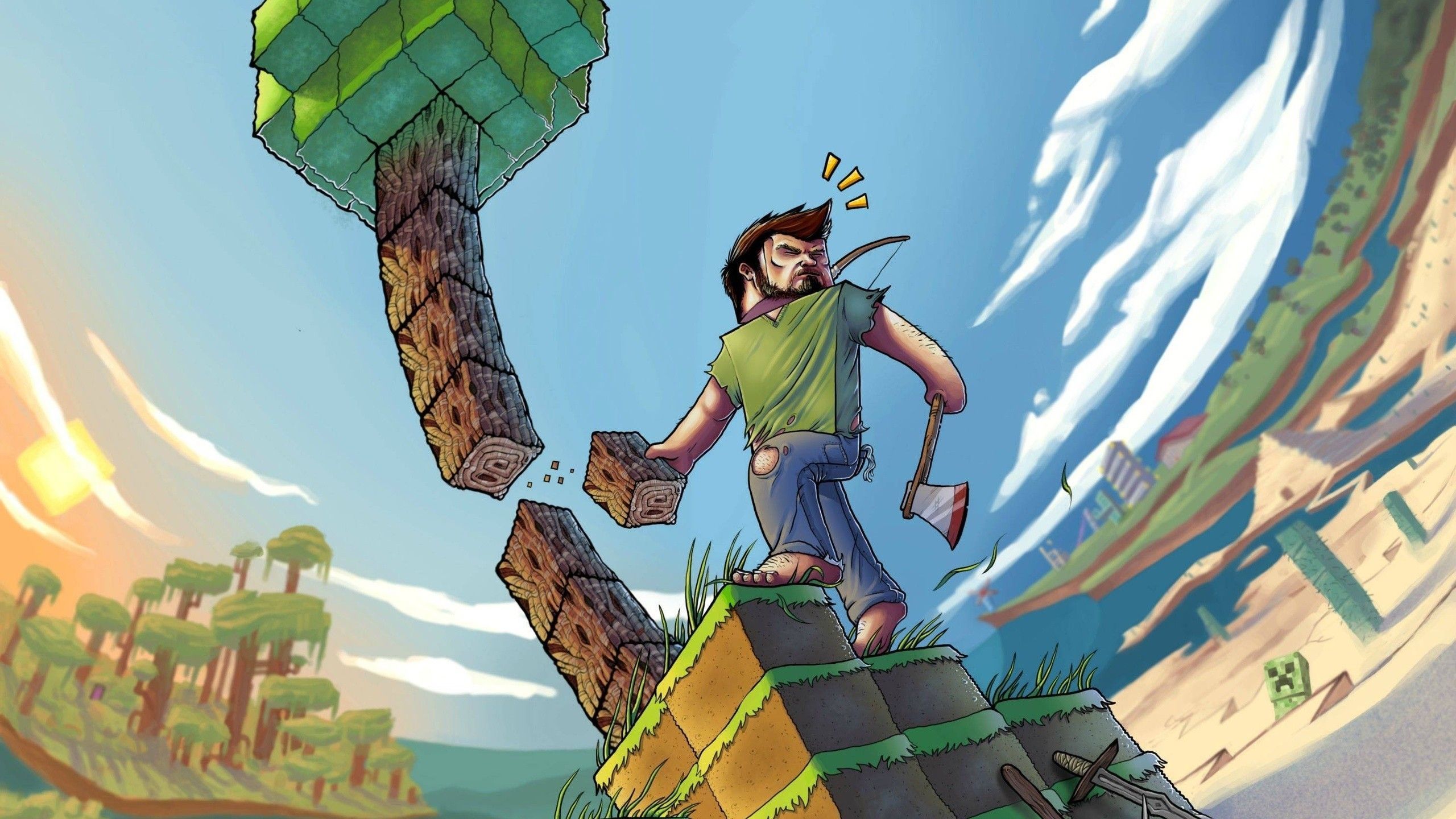 2560x1440 Steve, Minecraft, fisheye lens, PC gaming, video games, video game artx1440 Wallpaper
