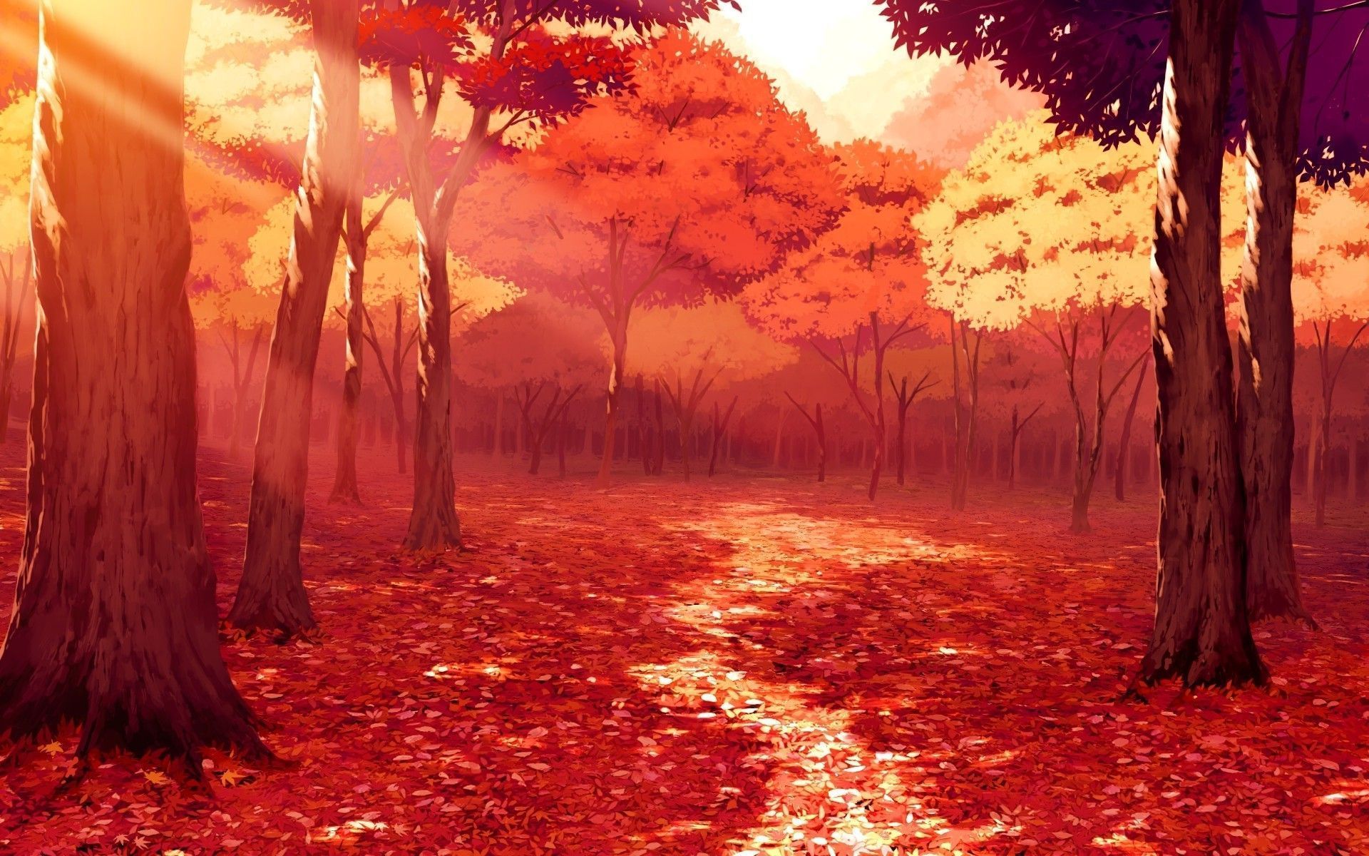 1920x1200 Anime Red Trees Wallpaper