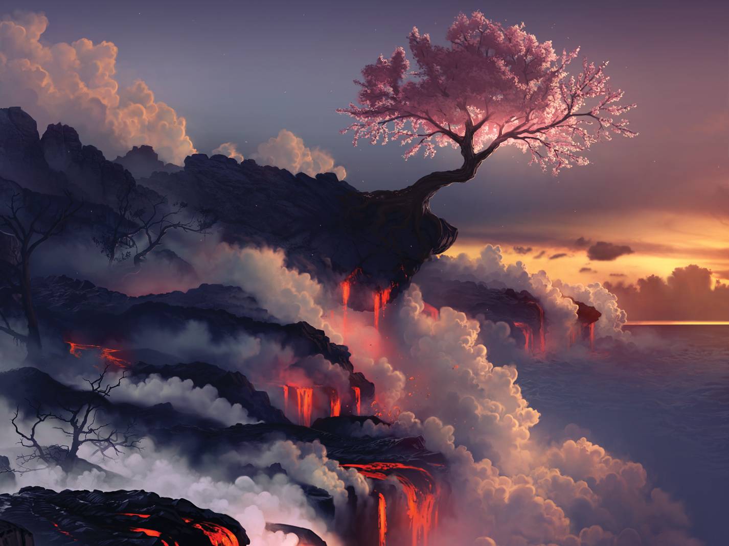 1426x1069 Red Nature Anime Wallpaper