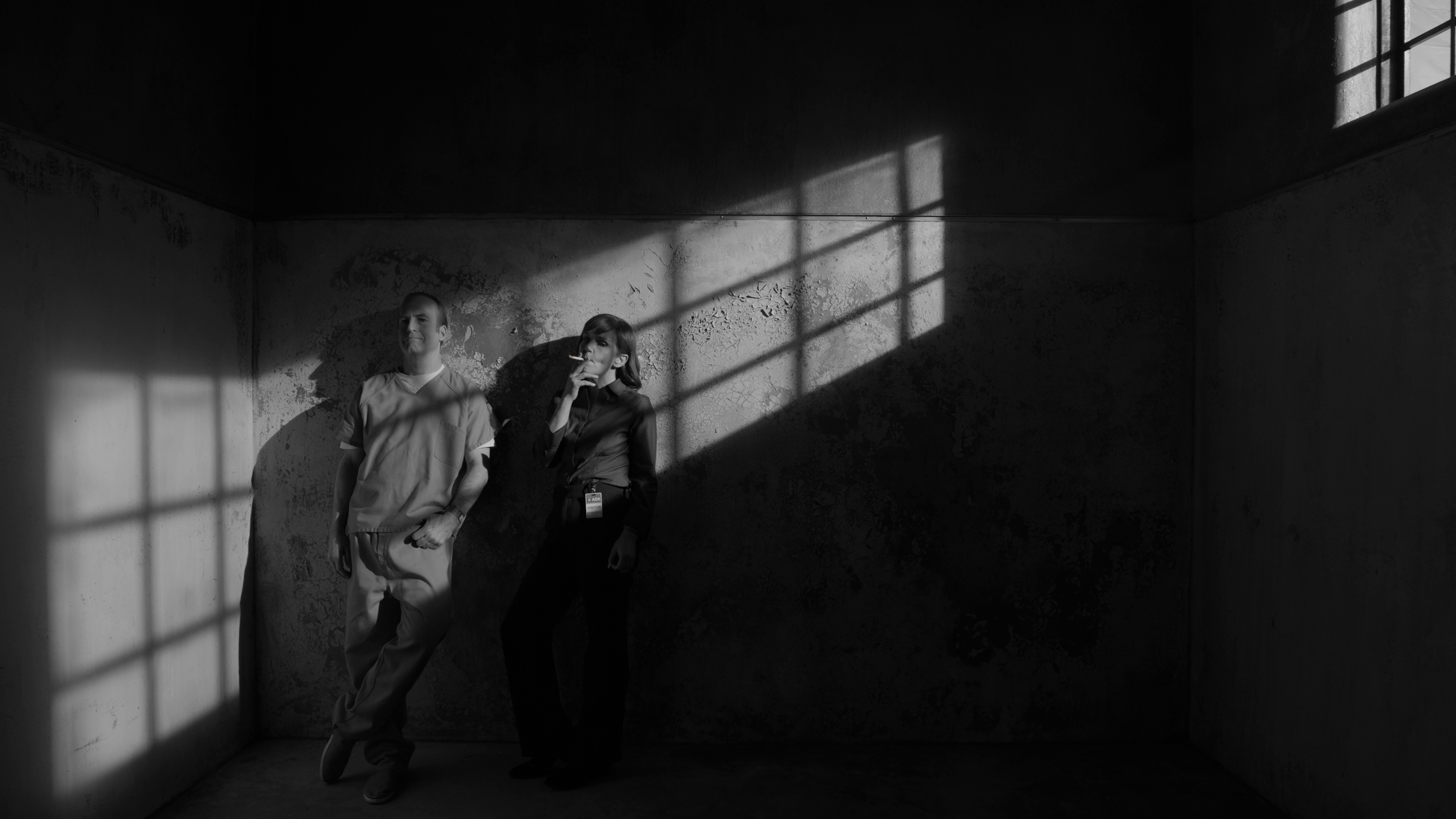 3840x2160 Saul Goodman, Jimmy McGill, Kim Wexler, prisoners, Better Call Saul, prison, monochrome, dark, cigarettesx2160 Wallpaper