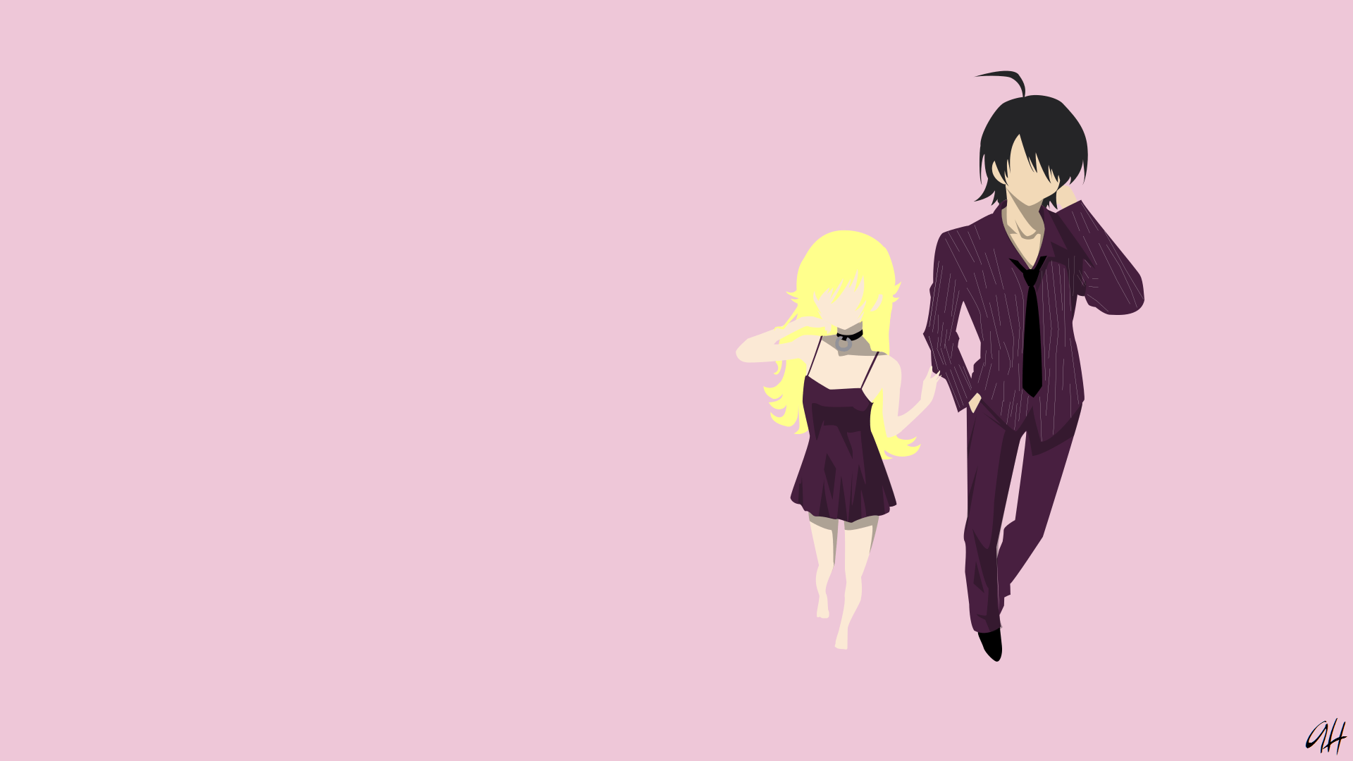 1920x1080 Araragi Koyomi and Shinobu Oshino Minimalist HD Wallpaper