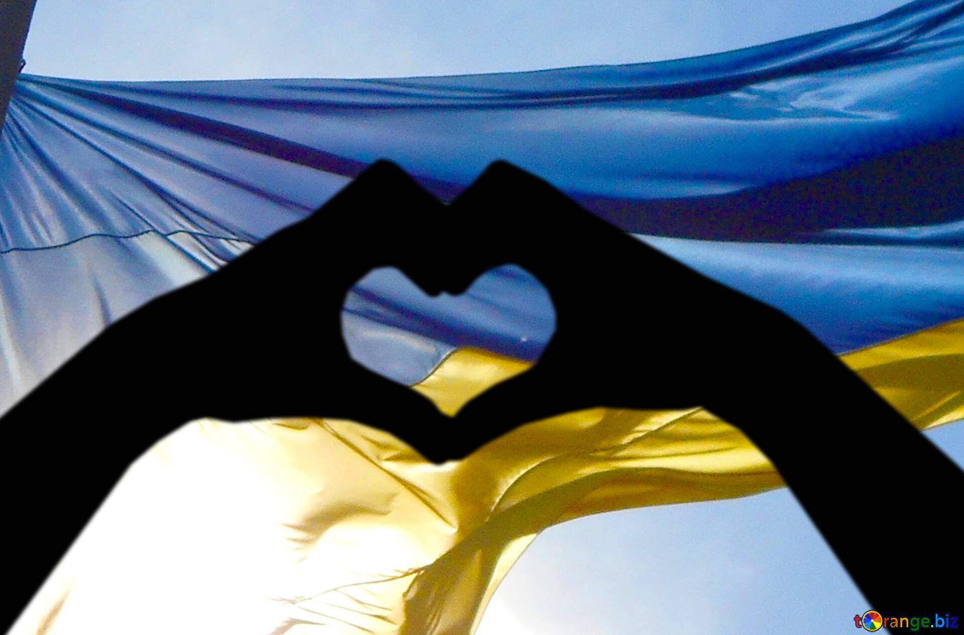 1920x1264 a flag Ukraine in the sky hands and heart silhouette №210216