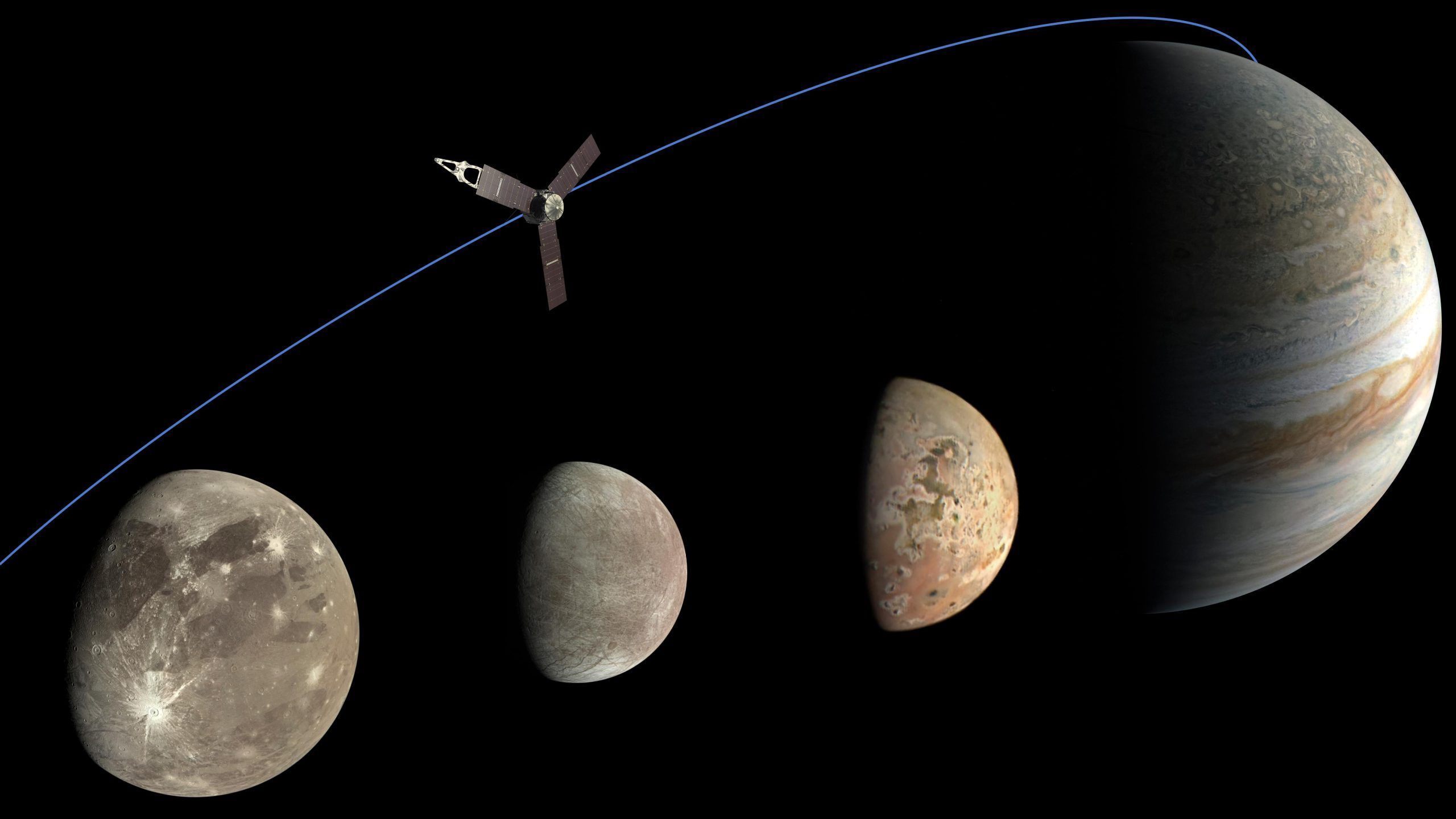 2560x1440 Fiery Flyby: Juno's Close Encounter With Jupiter's Volcanic Moon, Io