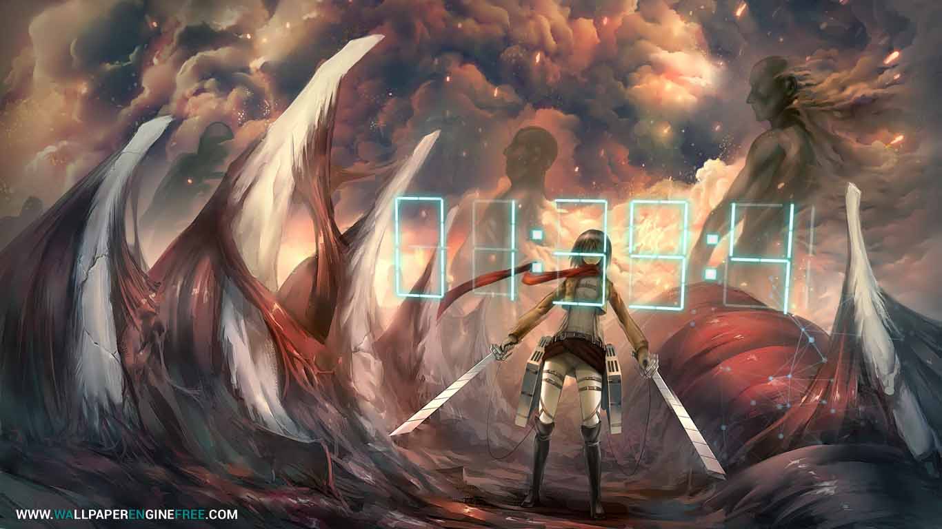 1366x768 Anime Attack On Titan + 3D Digital Clock Wallpaper Engine. Download Wallpaper Engine Wallpaper FREE