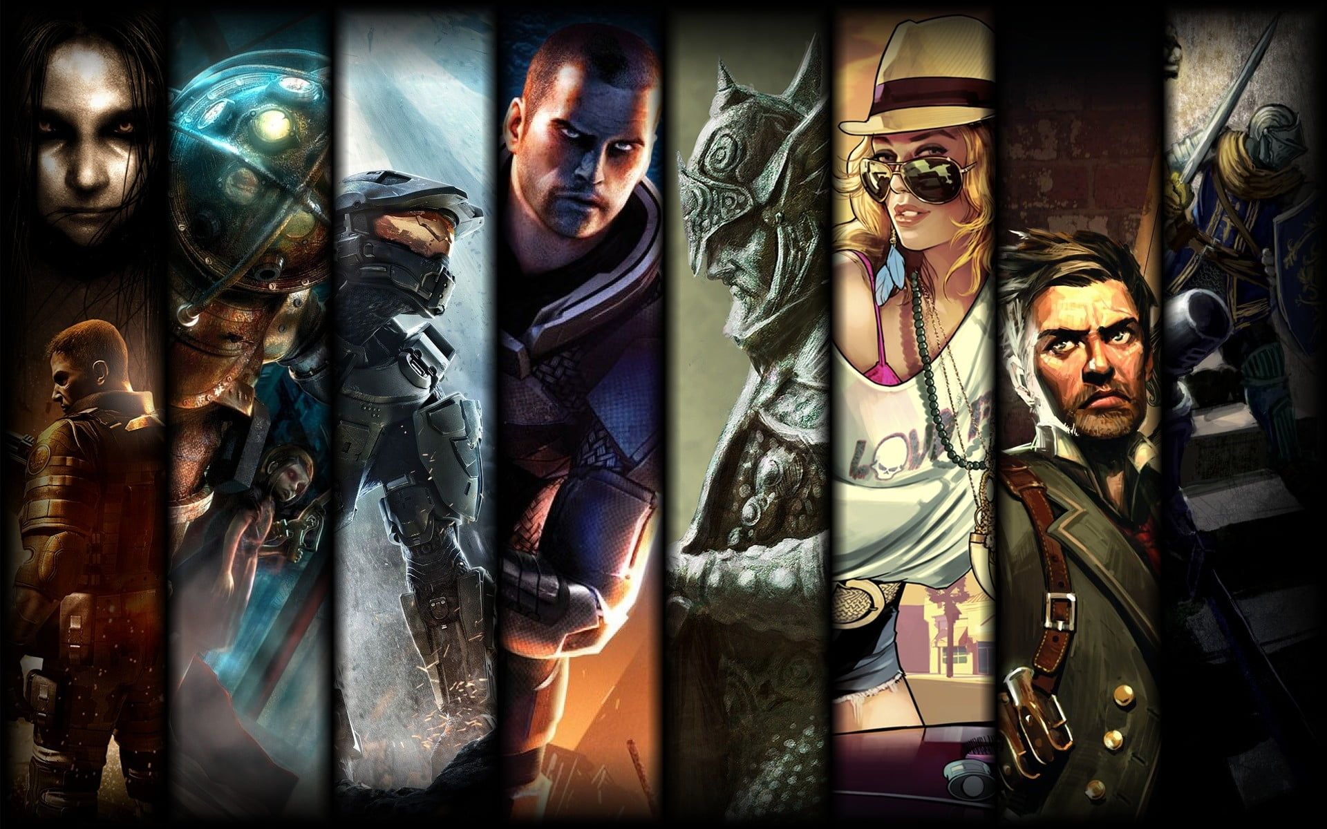 1920x1200 video game characters collage video games The Elder Scrolls V: Skyrim Grand Theft Auto V Mass Effect 3 Dark. Video game characters, Game character, Elder scrolls