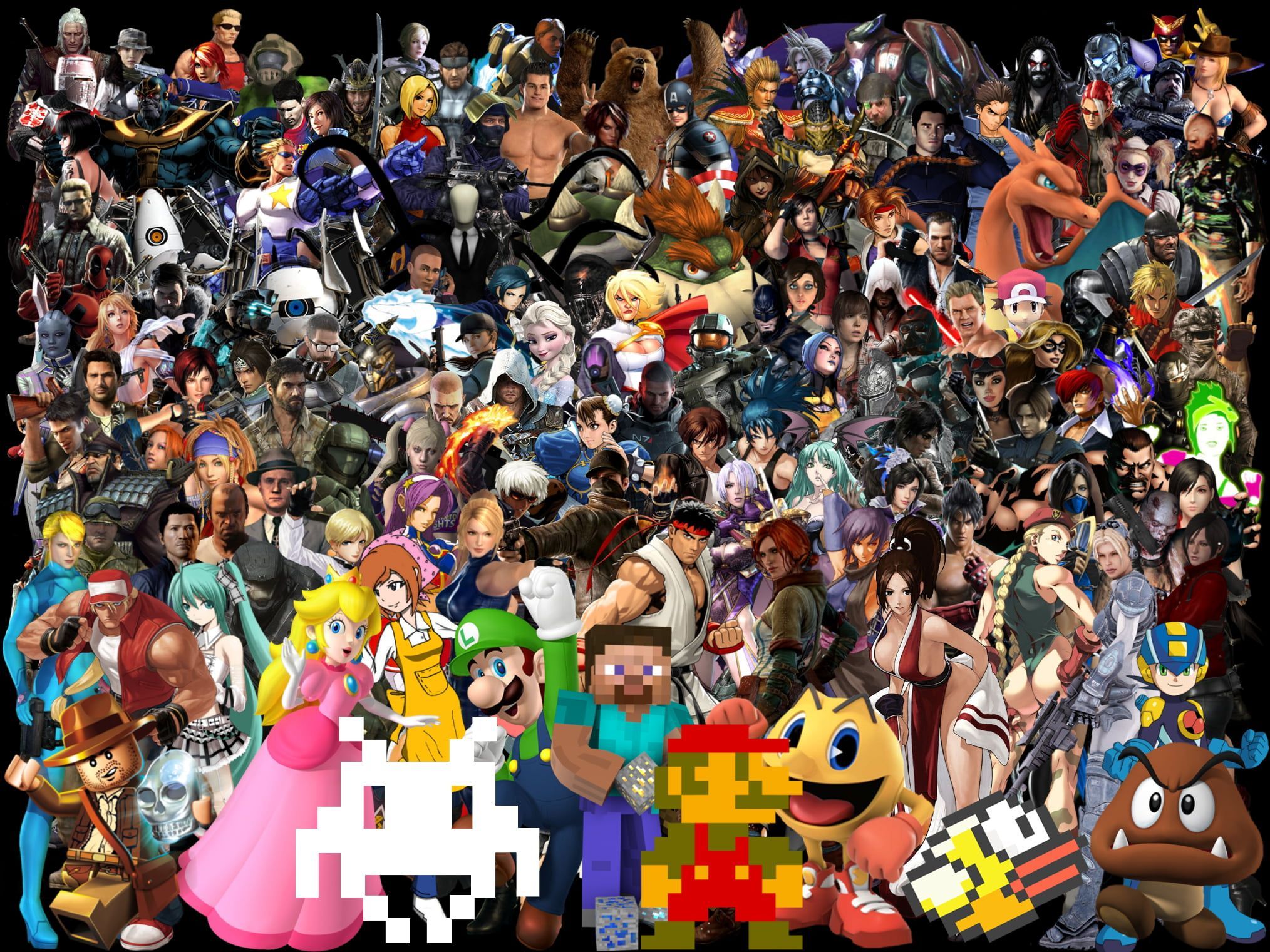 2028x1521 HD wallpaper: Video Game Art, video game characters, SNK, Capcom, movie characters. Umbrella illustration, Minecraft wallpaper, Video game characters