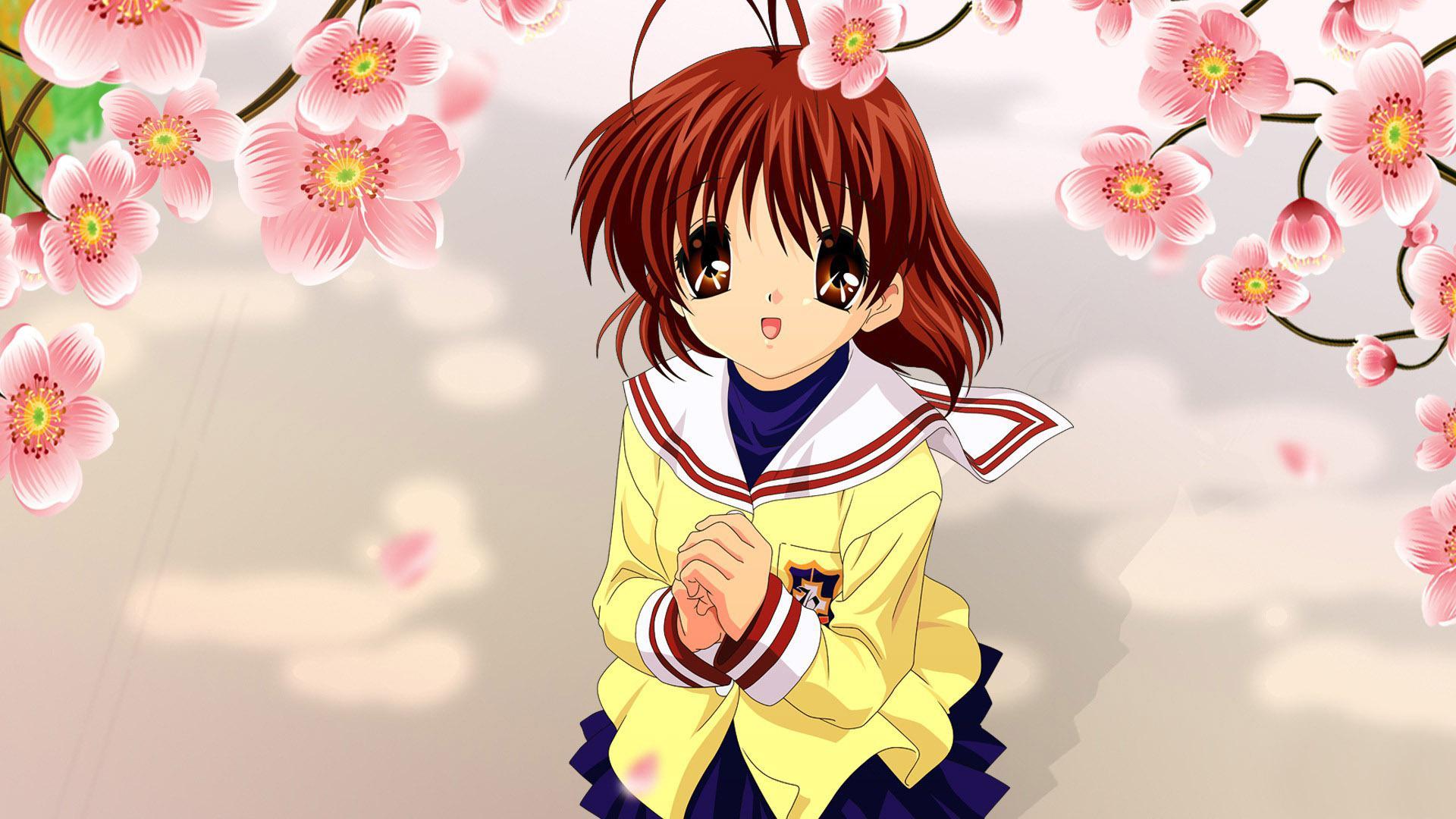 1920x1080 Nagisa Furukawa under the blossoms HD desktop wallpaper