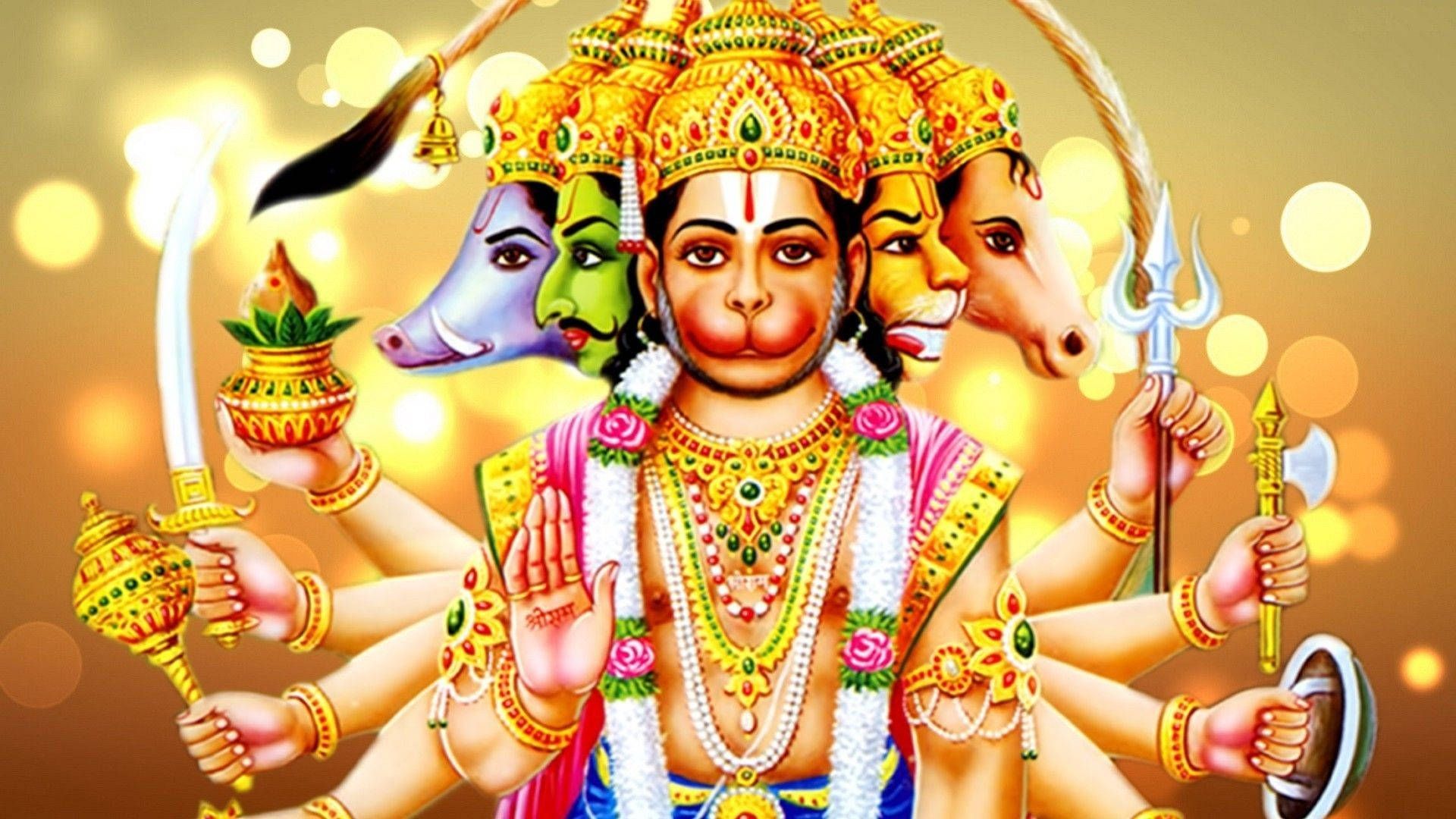 1920x1080 Download Panchmukhi Hanuman With Light Circles Wallpaper