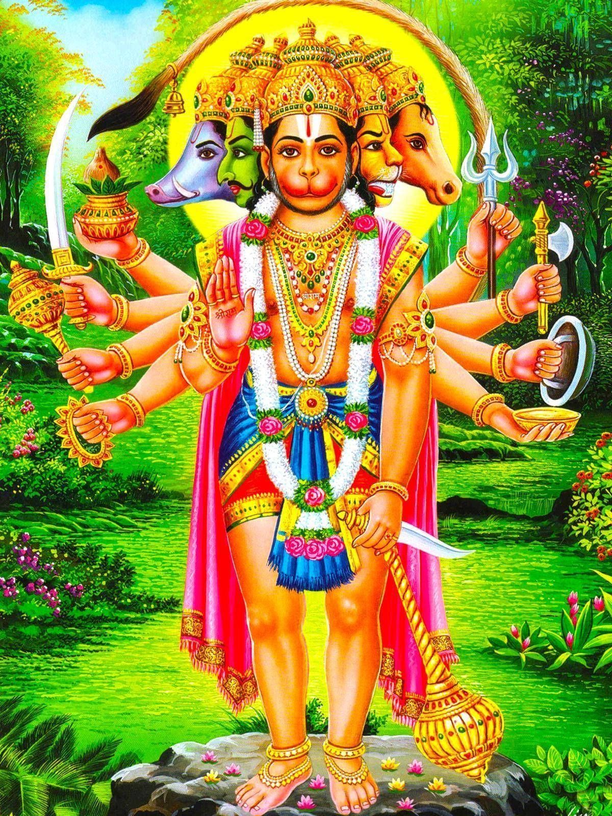 1200x1600 Download Panchmukhi Hanuman In Green Forest Wallpaper