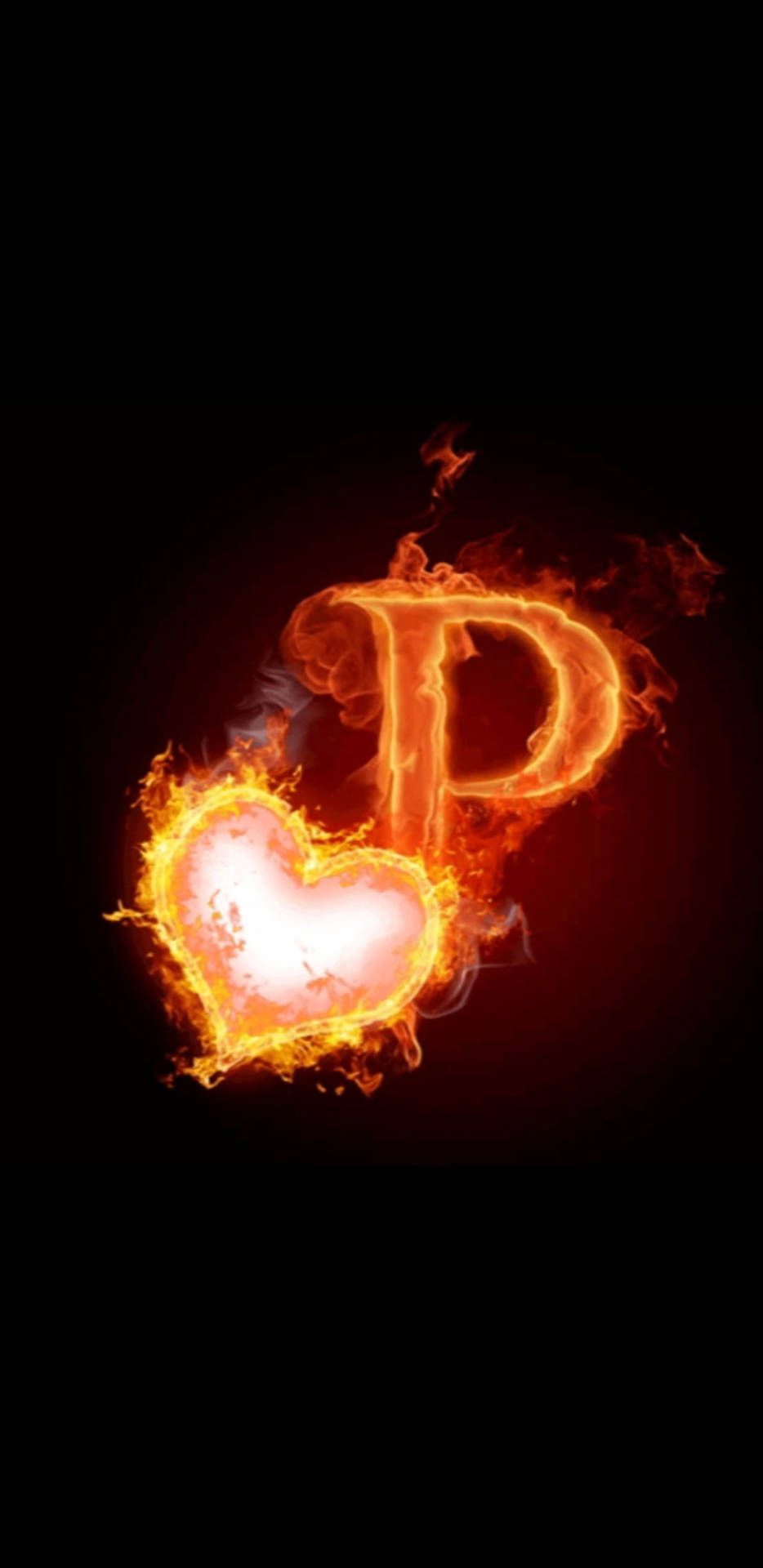 934x1920 Download P Letter And Burning Heart Wallpaper