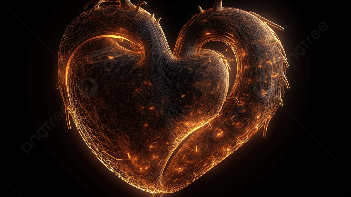 1200x673 An Abstract Heart With Flames And Burning Flames Background, 3D Rendering Glow Effects Of The Contour Of The Heart On A Black Background, HD Photography Photo Background Image And Wallpaper for Free