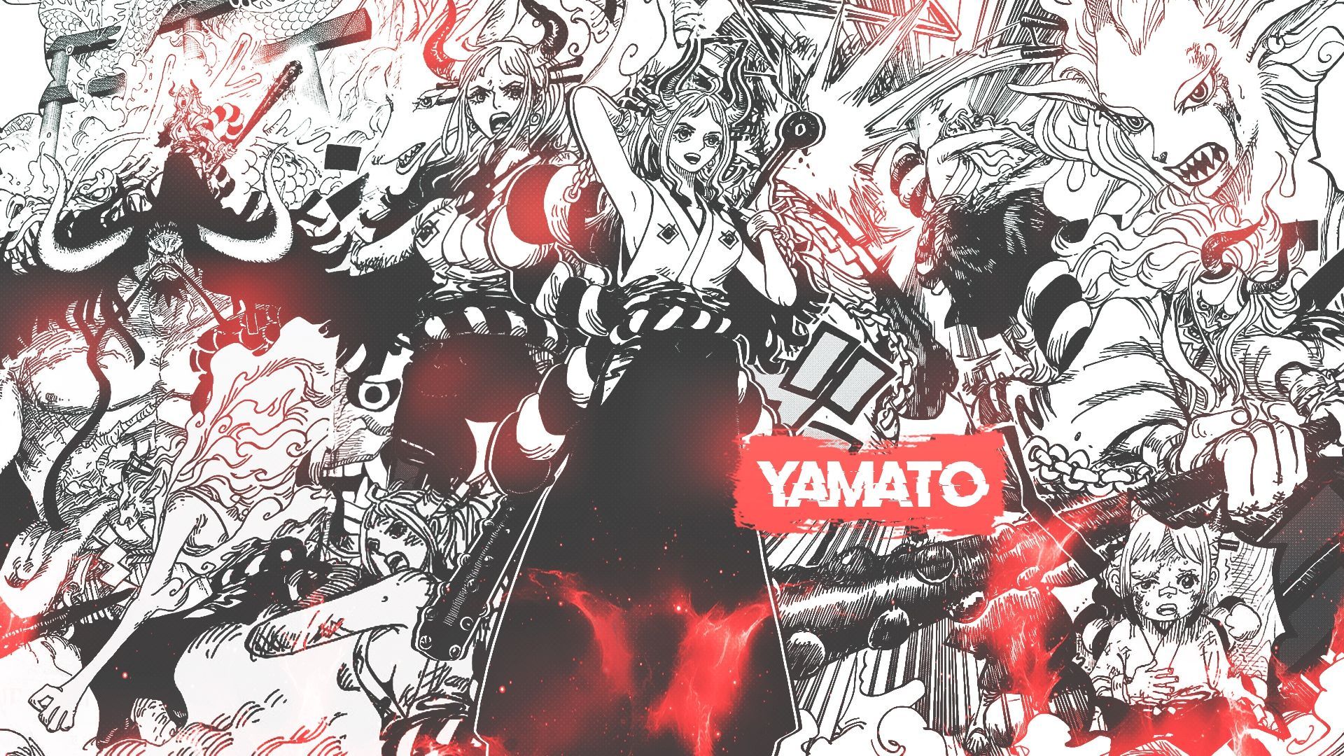 1920x1080 collage, manga, One Piece, Yamato (One Piece), Kaido, anime girls, DinocoZerox1080 Wallpaper