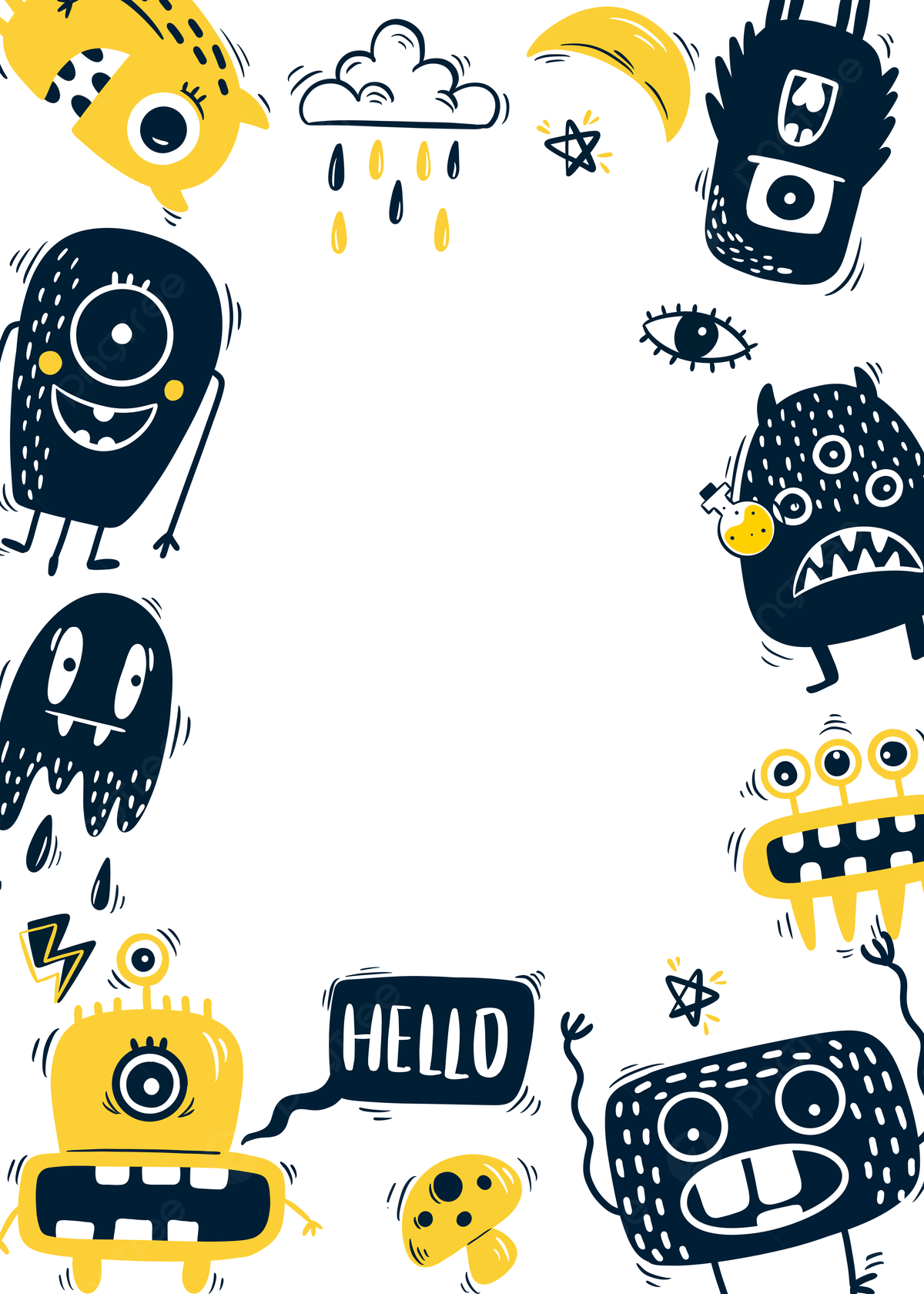 1200x1680 Black Dwarf Black And White Yellow Line Cartoon Monster Party Background Wallpaper Image For Free Download