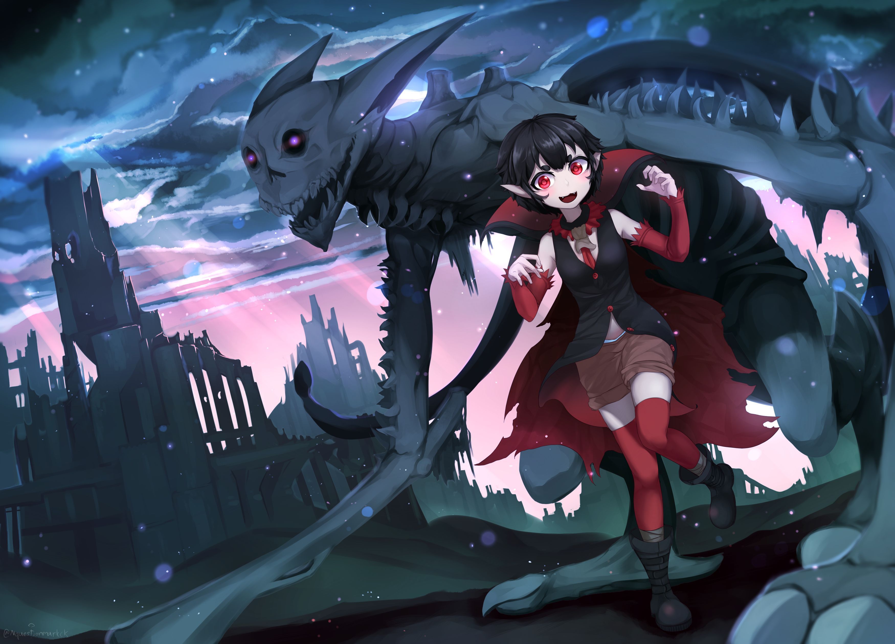 3500x2520 Mobile wallpaper: Anime, Monster, Vampire, Original, Red Eyes, Black Hair, 909223 download the picture for free
